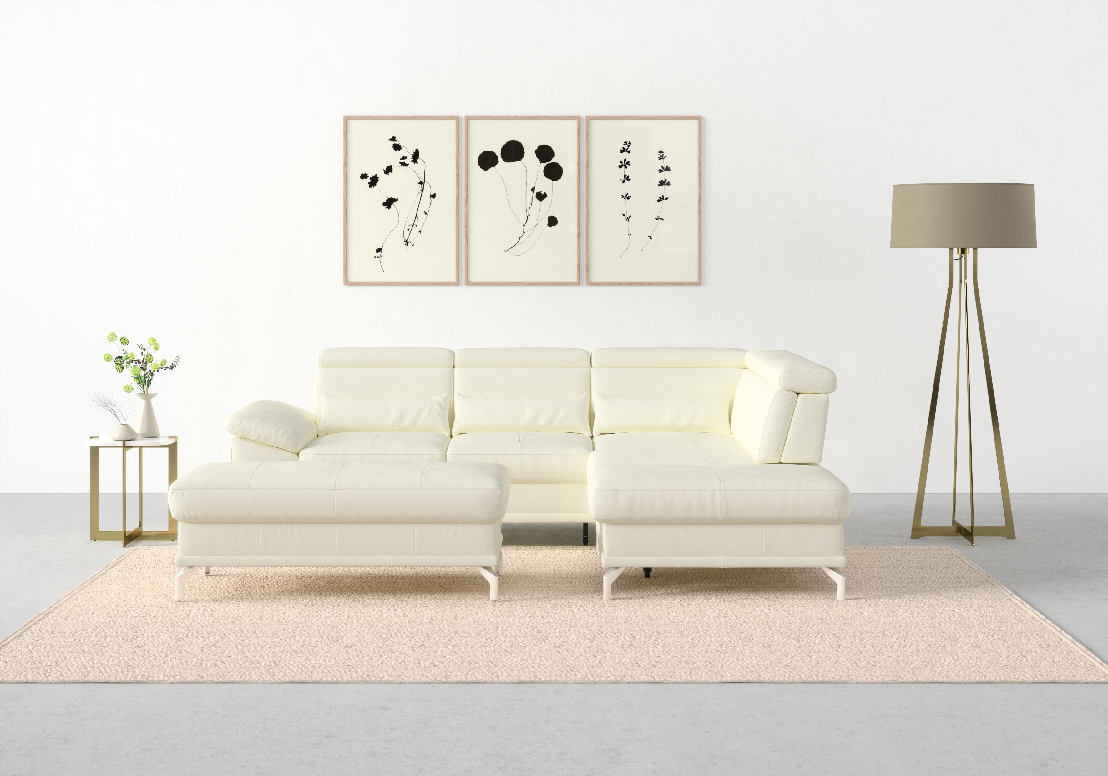 sit&more Ecksofa "Cabrio L-Form, B: 274 cm, mit Sitztiefen-, Arm- & Kopfteilverstellung" 3 Nierenkissen, Federkern, optional Schlaffunktion und Stauraum