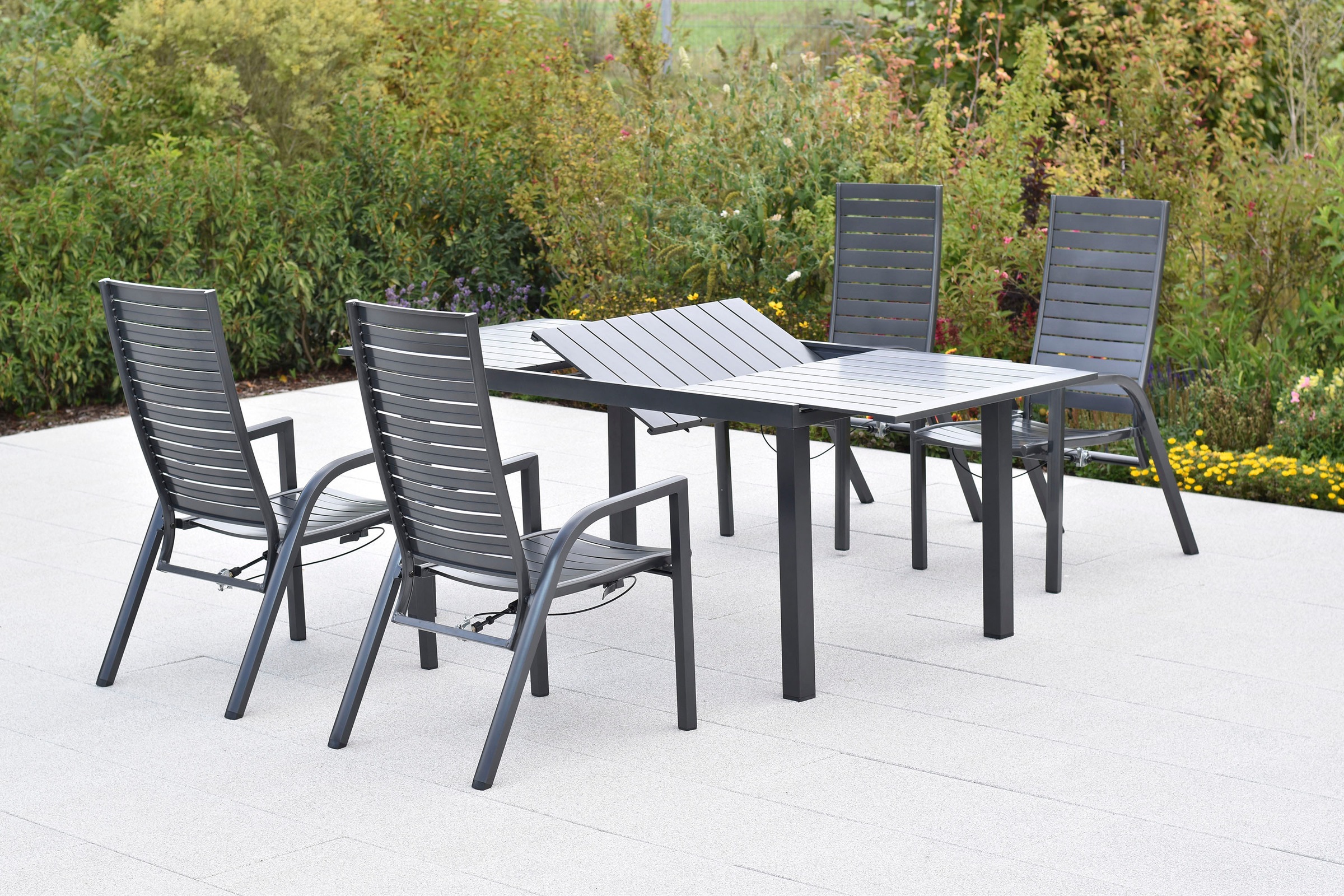 MERXX Garten-Essgruppe »Siros« Set, 9 tlg. inkl. 4 Sessel, 4 Auflagen, 1 Ausziehtisch