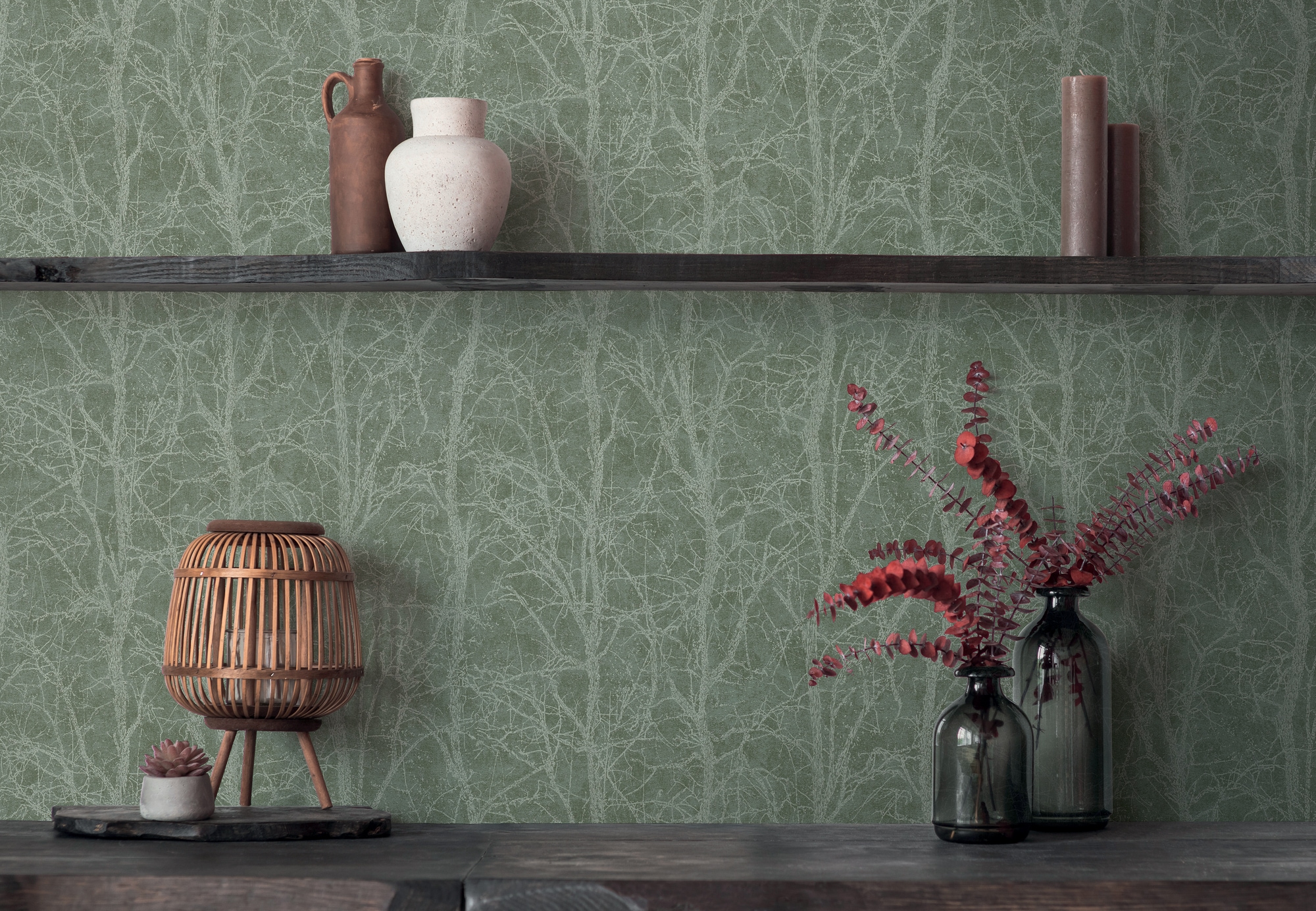 A.S. Création Vliestapete »Attractive 3 Bäume« Wald aufgeschäumt Metallic, Glanz & Glitzer, fein strukturiert