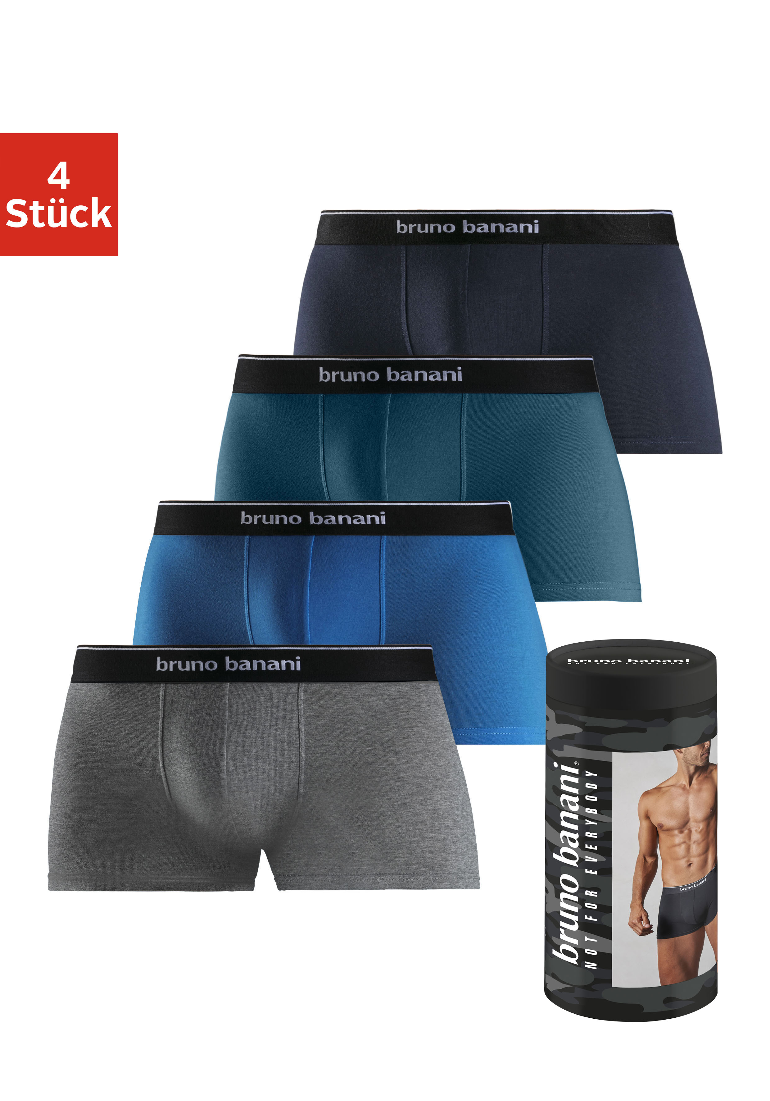 Bruno Banani Boxer "Boxershorts für Herren" Dose, 4 Stk. in der Dose verpackt