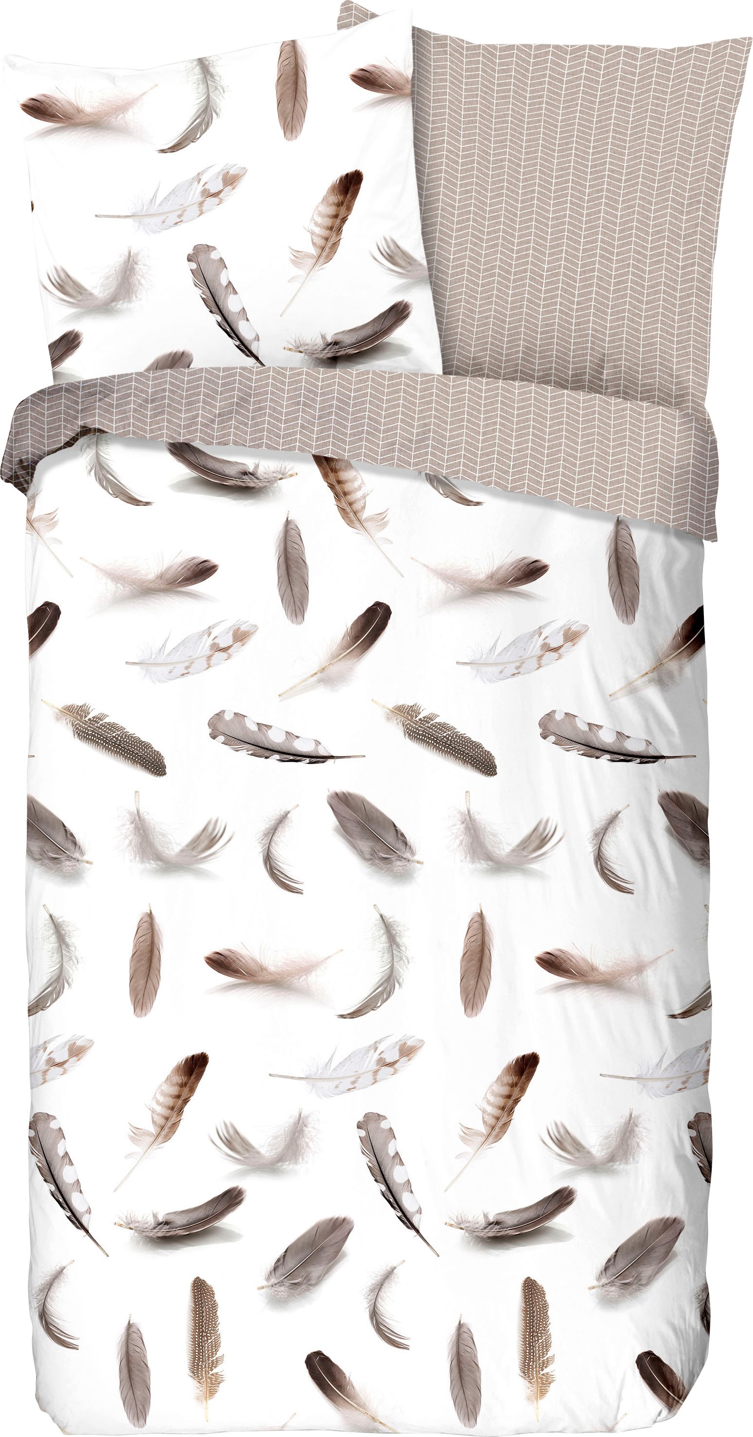 good morning Wendebettwäsche "Feathers" 2 Stk. Biber, 135x200, Warm, Weich, günstig online kaufen