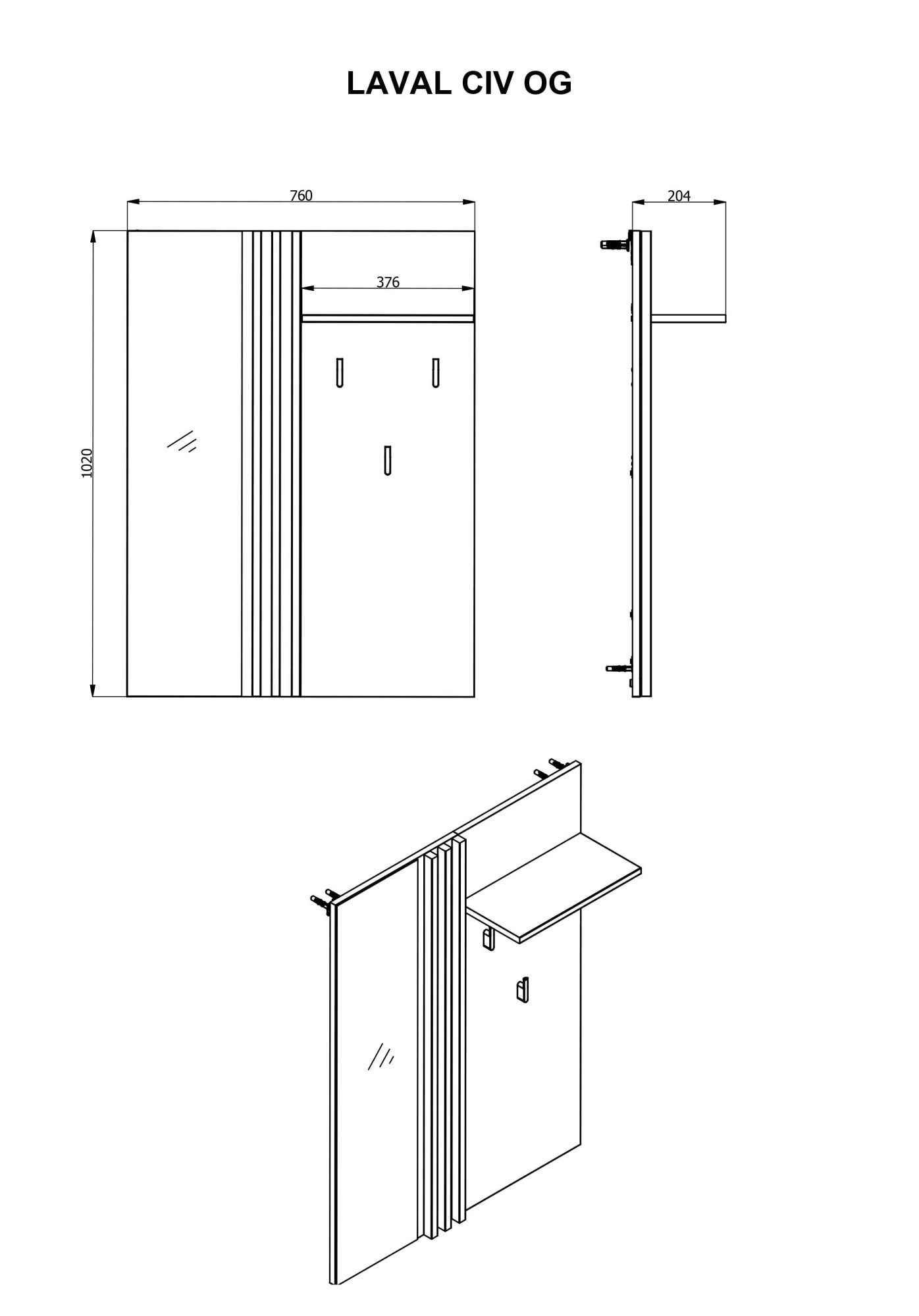 Home affaire Garderobenpaneel »LAVAL, Wandregal Wandpaneel, Wandgarderobe praktisch & stillvoll« mit 3 Kleiderhaken, Spiegel und Ablage für Accessoires, Breite 76 cm