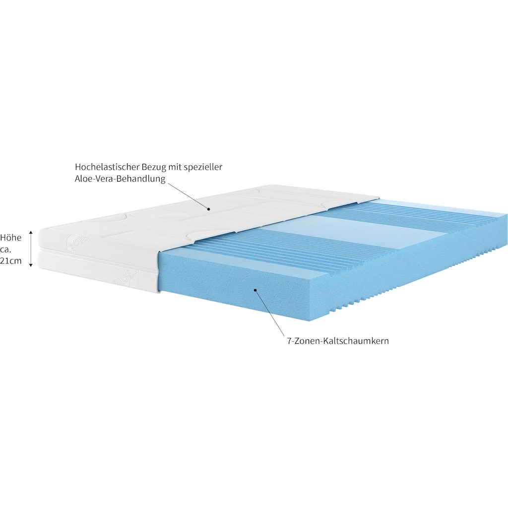 Malie Kaltschaummatratze »7-Zonen Spezialkaltschaum-Matratze XXL«, 20 cm cm hoch, Raumgewicht: 50 kg/m³, (1 St.), Hohe Belastbarkeit bis Härtegrad 5