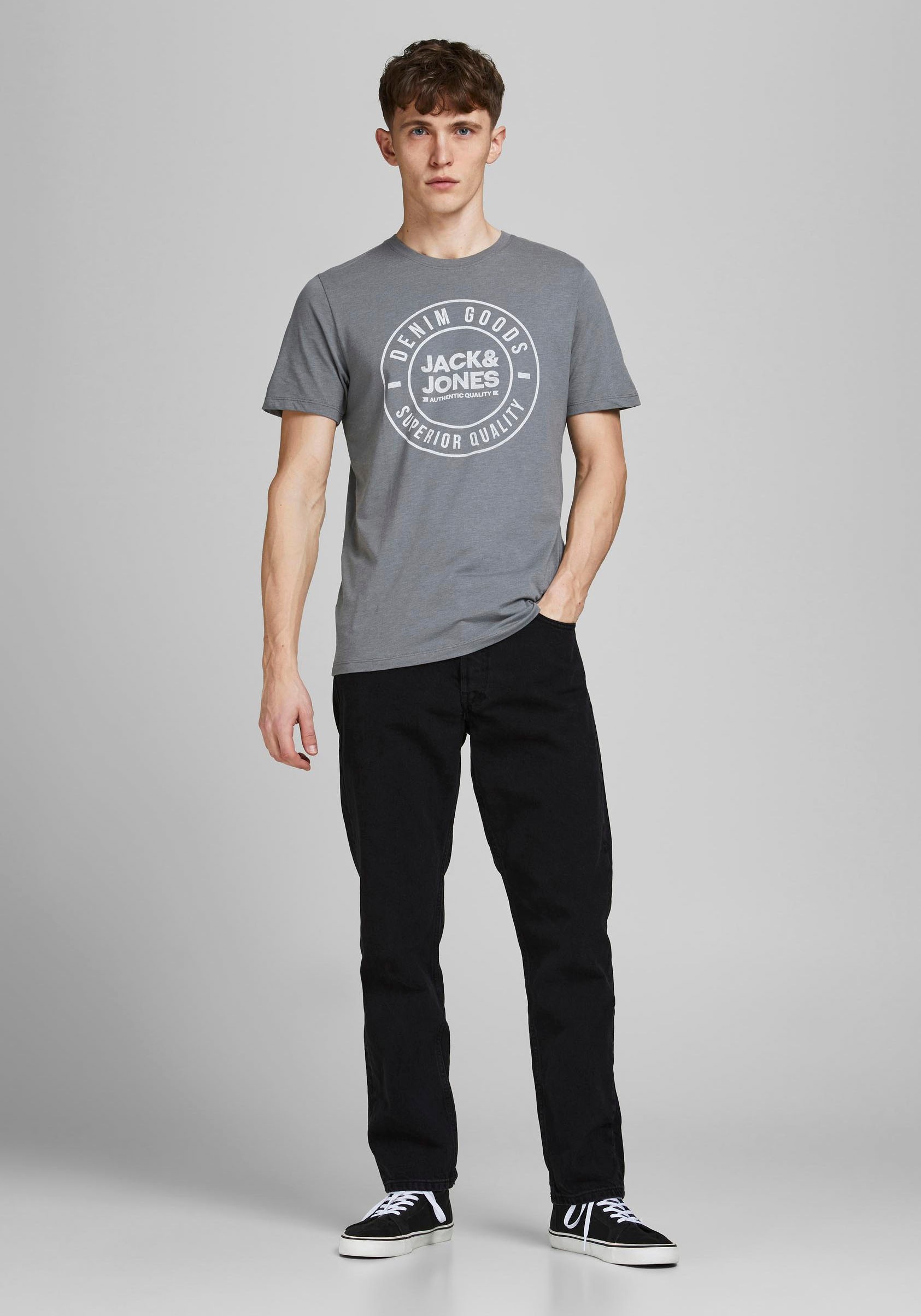 Loose-fit-Jeans JACK & JONES "JJICHRIS JJORIGINAL SBD 921 SN", Herren, Gr. 36, Länge 32, schwarz (schwarz denim1), Denim/Jeans, Obermaterial: 100% Baumwolle, leichte Abriebeffekte, loose fit lang, Jeans, Baumwolle, loose fit 5
