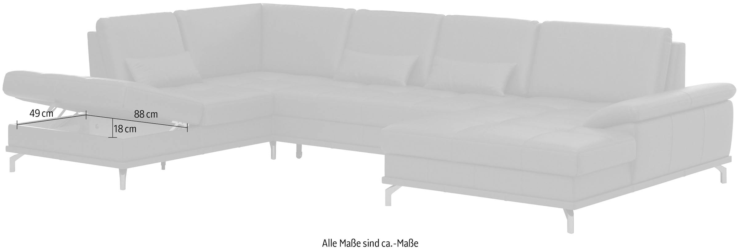Places of Style Wohnlandschaft »Costello U-Form, mit Sitztiefenverstellung, Armteilverstellung und«, 3 Nierenkissen, optional Bettfunktion und Bettkasten