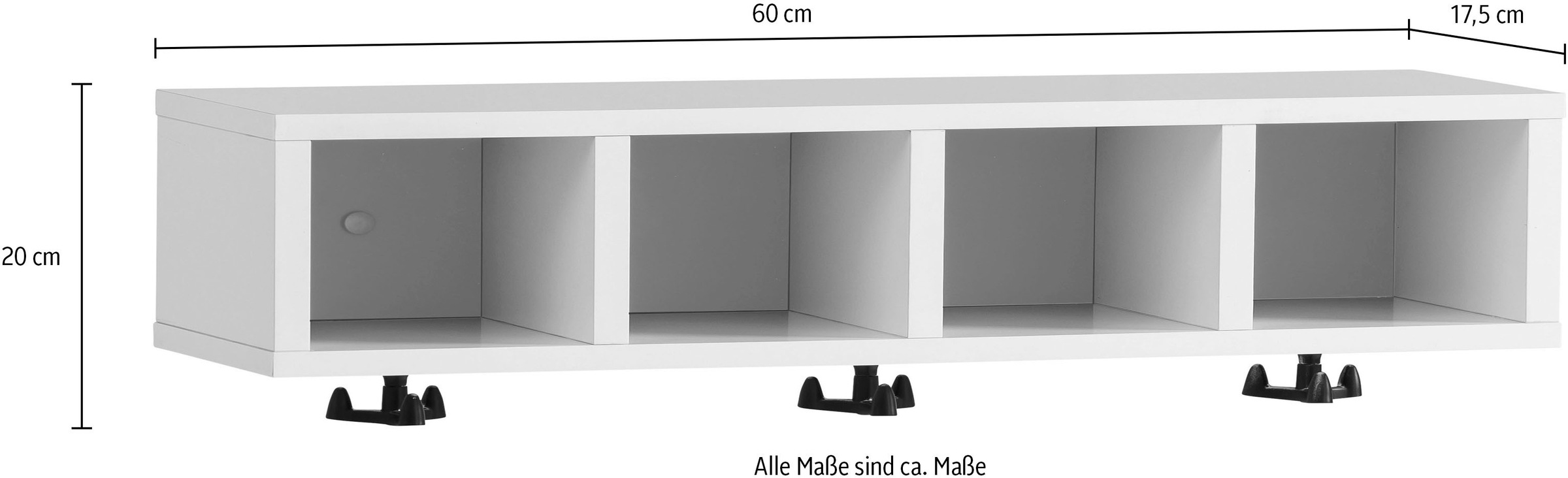 Schildmeyer Wandregal »Balto, 59 cm«, Vier offene Fächer, Kleiderhaken aus Metall