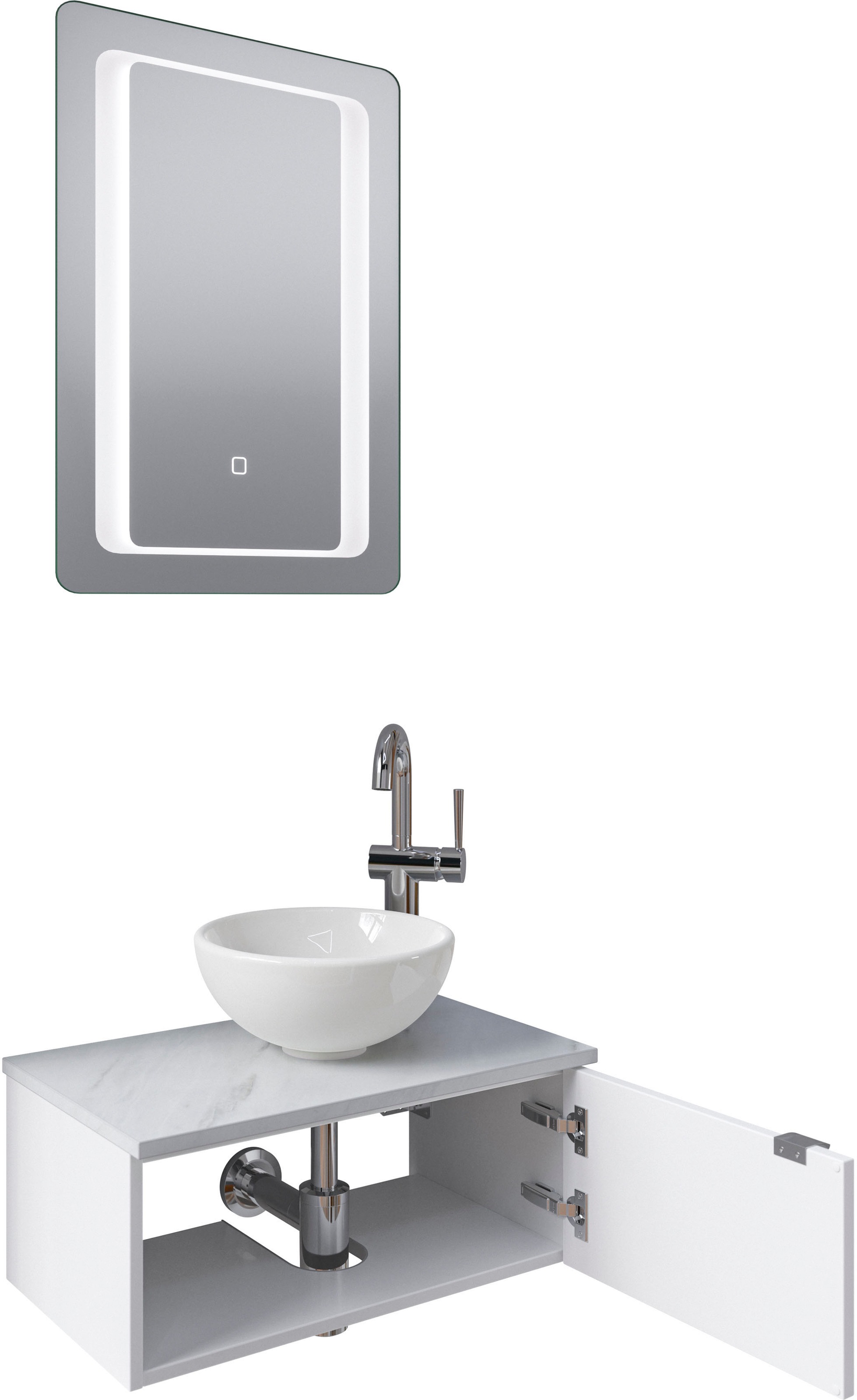 Saphir Badmöbel-Set »Serie 6915«, (4 St.), Gäste-Bad, 61 cm breit, mit LED-Spiegel, offenem Fach und 1 Tür