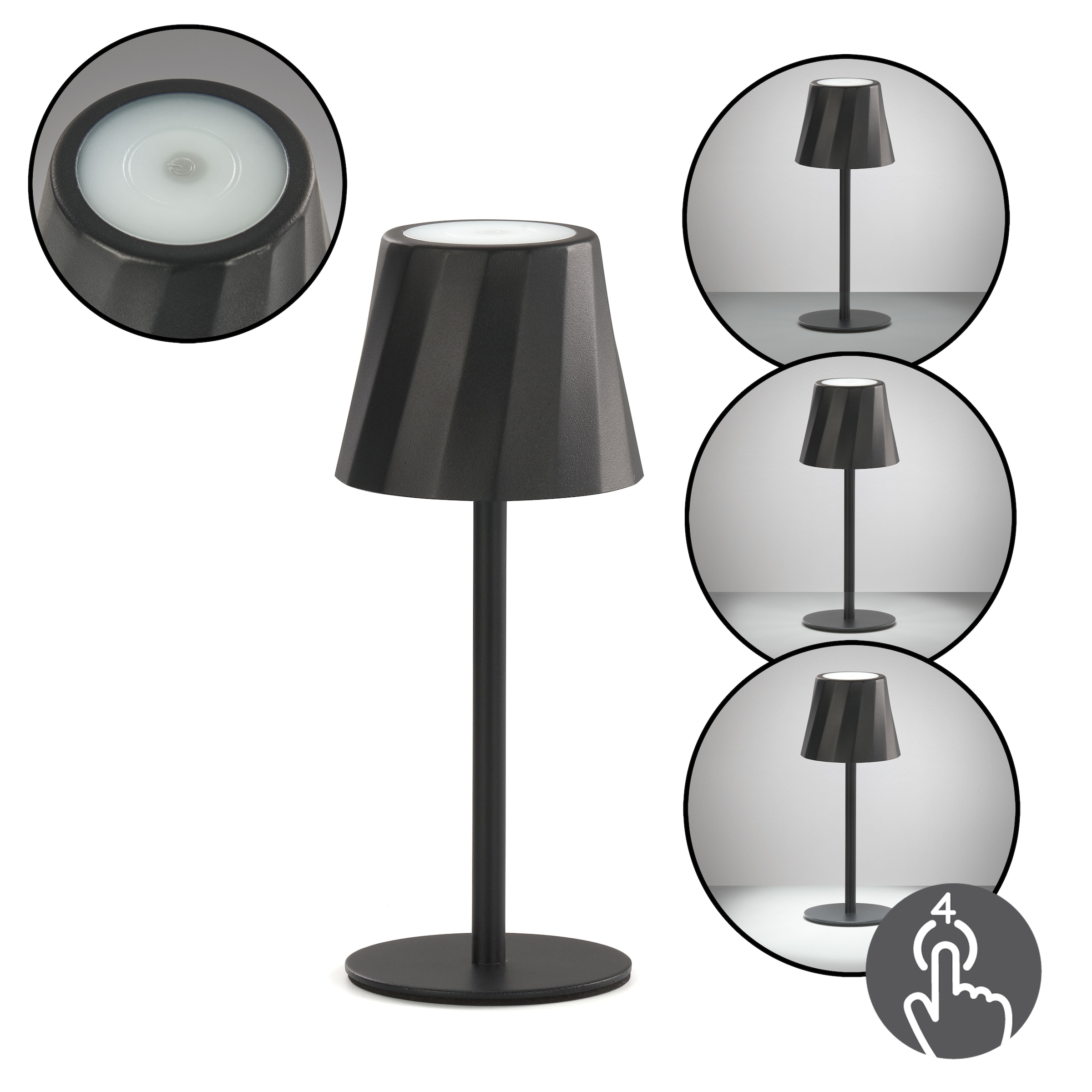 REALITY Leuchten LED Tischleuchte »DIAZ, Outdoor Akku Tischlampe Höhe 21 cm Ø 8,5 cm, IP44, Touchdimmer« LED-Board 1 Stk. Farbwechsler | warmweiß - kaltweiß CCT Lichtfarbe einstellbar 2700-6500K, 160 Lumen, 1,6W, USB Anschluss