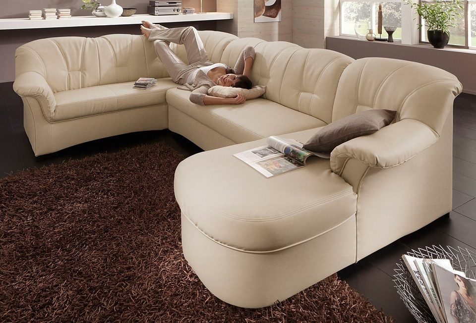 DOMO collection Wohnlandschaft "Papenburg, zeitlose Rückensteppung, bequem, U-Form, Breite 297cm" in großer Farbvielfalt, wahlweise mit Bettfunktion