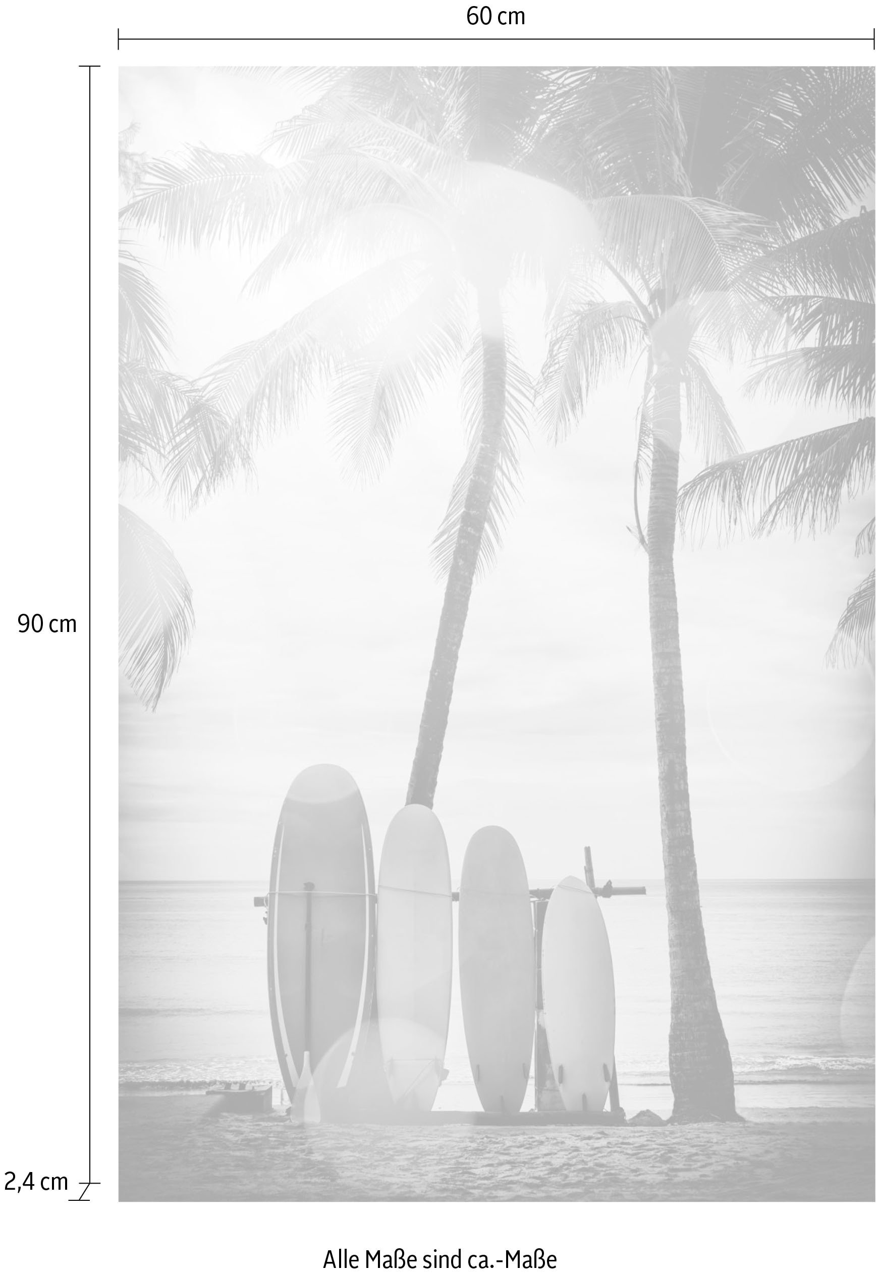 queence Acrylglasbild »Surfboards«, Kunst-Schwarz-Weiß-Strand-Palmen-Strandbilder, Fine Art-Print in Galeriequalität