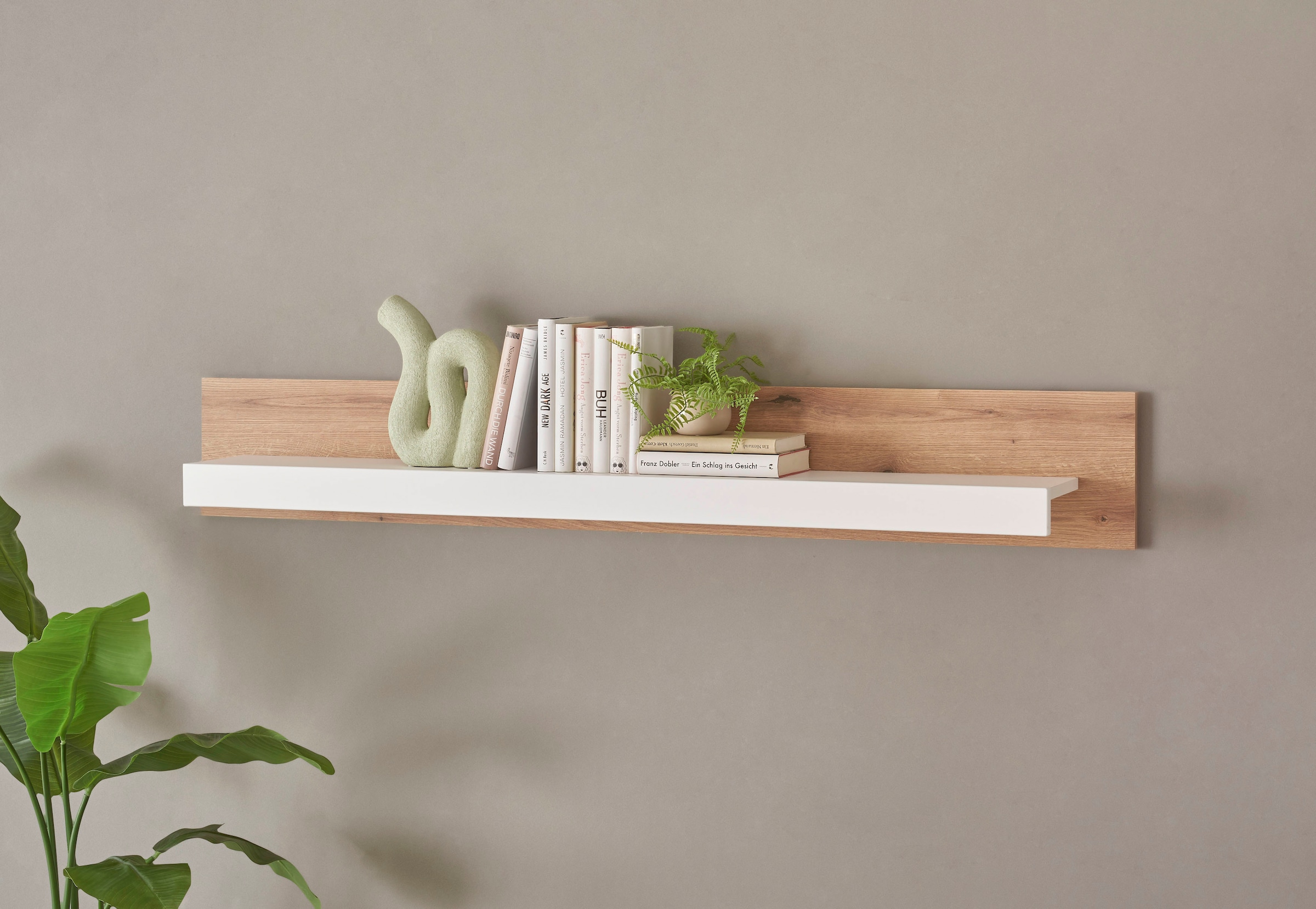 INOSIGN Wohnwand »Brixen, moderne Anbauwand, Wohnzimmer-Set, Eiche Evoke Dekor mit Weiß«, (Set, 4 St.), enthält Stauraumelemente, Lowboard und Wandboard
