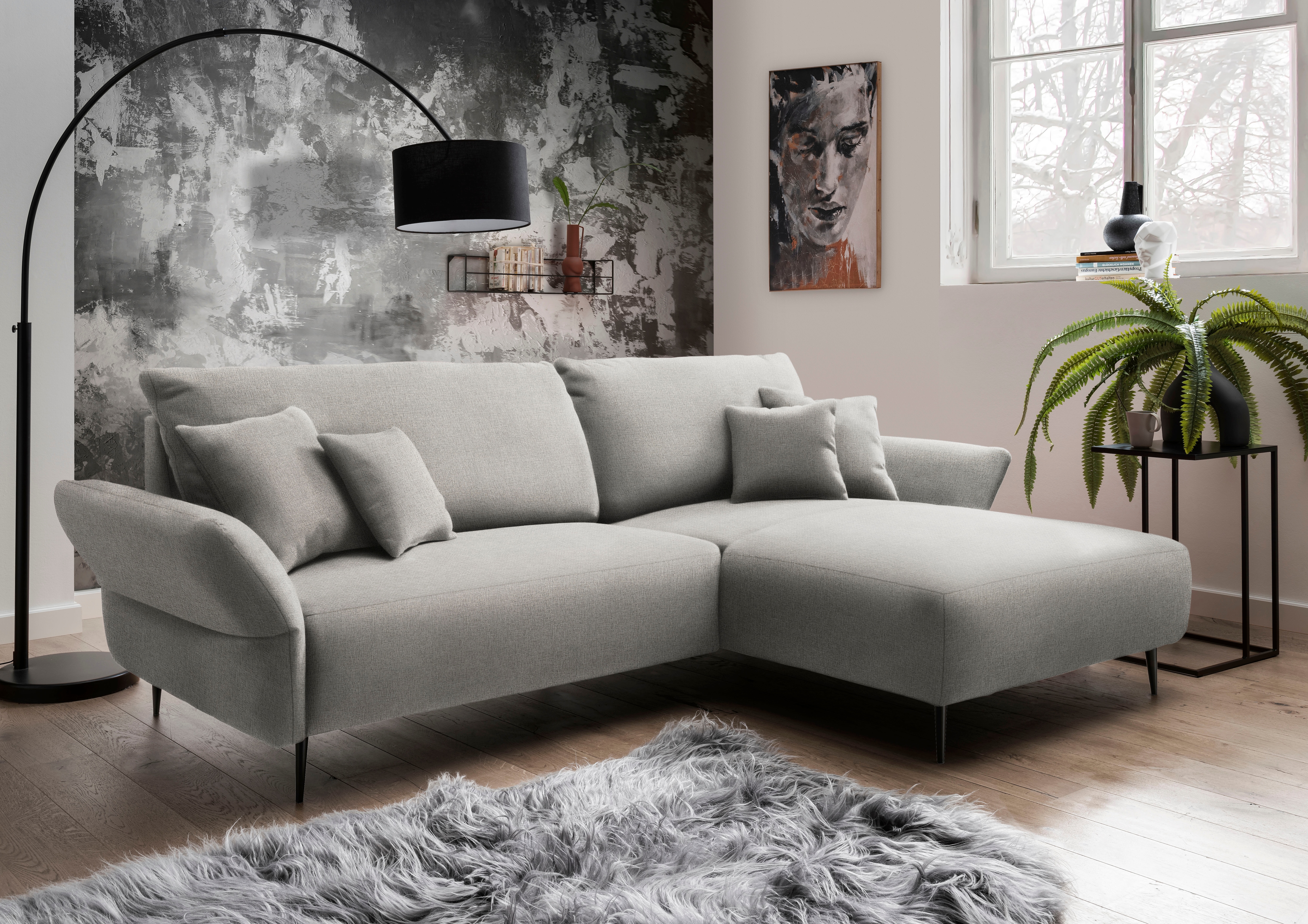 Home affaire Ecksofa "Amarena modern & bequem, verstellbare Armlehnen, L-Form" inklusive Armlehnenverstellfunktion, inkl. 4x Zierkissen