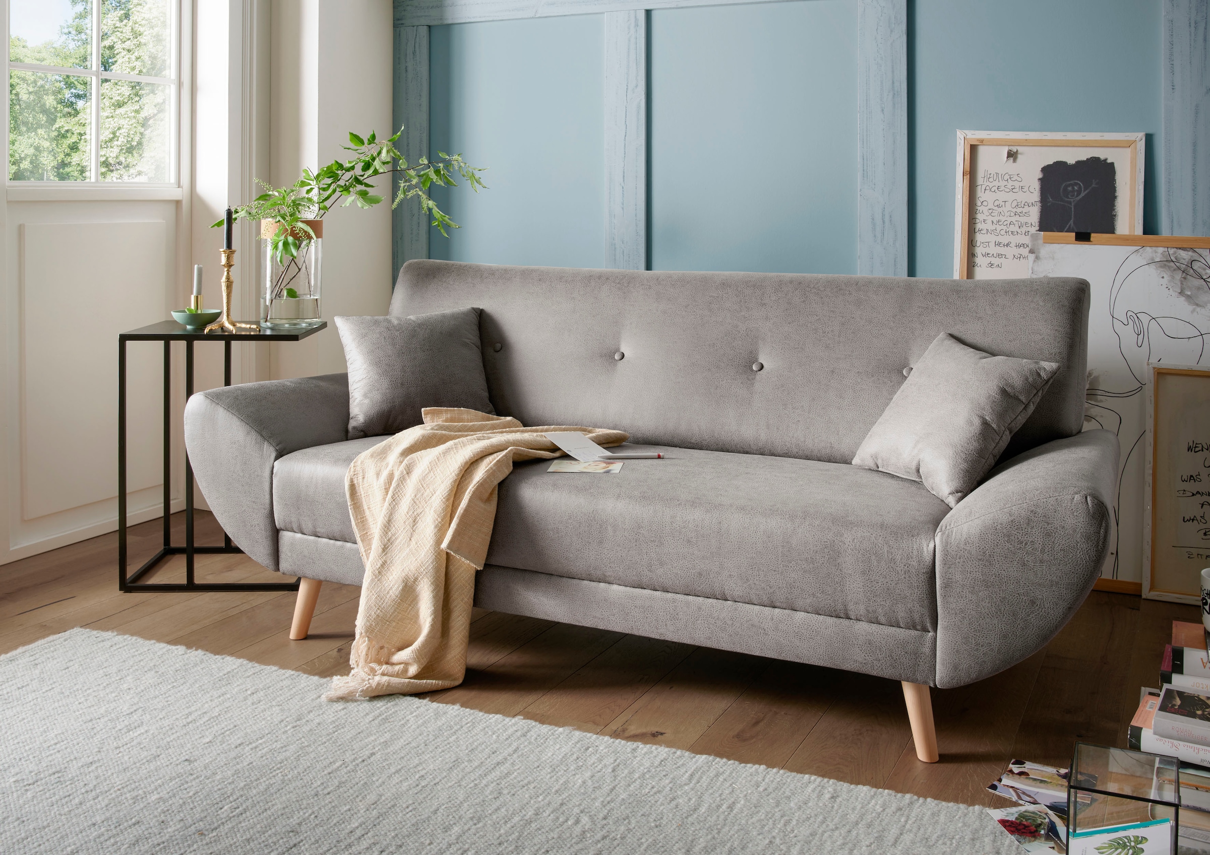 Home affaire 3-Sitzer "Basta komfortable Wellenunterfederung, Breite 205cm, bodenfrei"