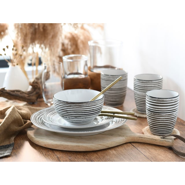 16 Style, | 4 Kombiservice im Ethno tlg., (Set, Personen und für Service, Teile, 16 Gomera«, für Personen), BAUR La »Geschirr-Set Set, Relief, schwarzes 4 Tafelservice Kaffeeservice CreaTable