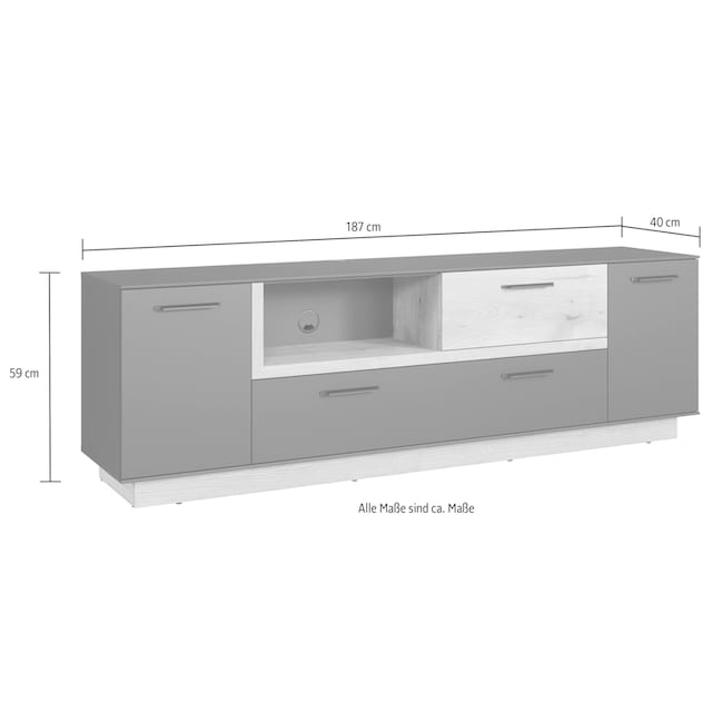 INOSIGN TV-Bank »Premont«, (1 St.), ca. 187 cm breit, zweifarbiger TV- Schrank, moderne Eiche, stehend | BAUR