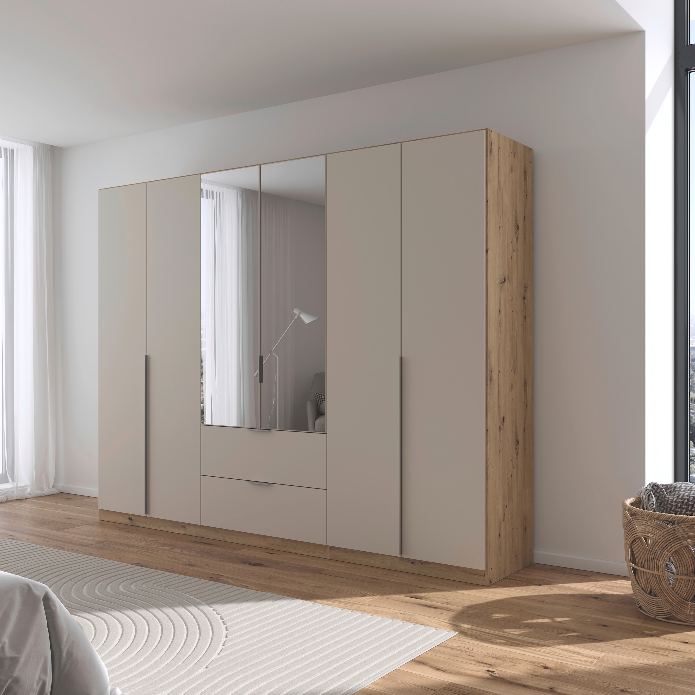 rauch Drehtürenschrank »Kleiderschrank Schrank Garderobe AGORDO mit Dekor- oder Hochglanzfront«, (in zwei Griff-Farben, Breiten 91-360 cm), mit Außenschubkästen, in 7 Breiten und 2 Höhen MADE IN GERMANY