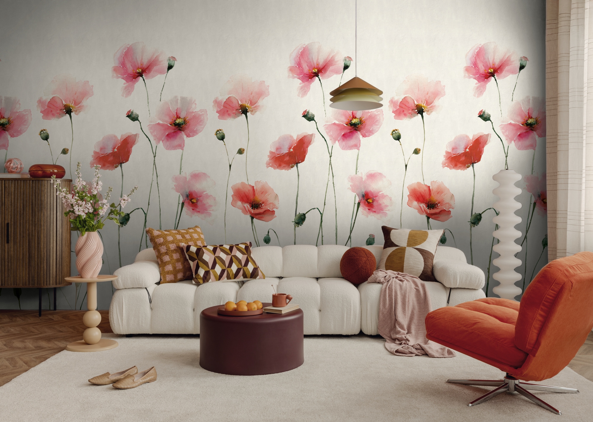 living walls Fototapete »The Wall 4 Flowers – Aquarell-Mohnblumen Vlies-Fototapete« botanisch | floral | matt leicht strukturiert Aquarell-Mohnblumen mit fließender Tiefenwirkung