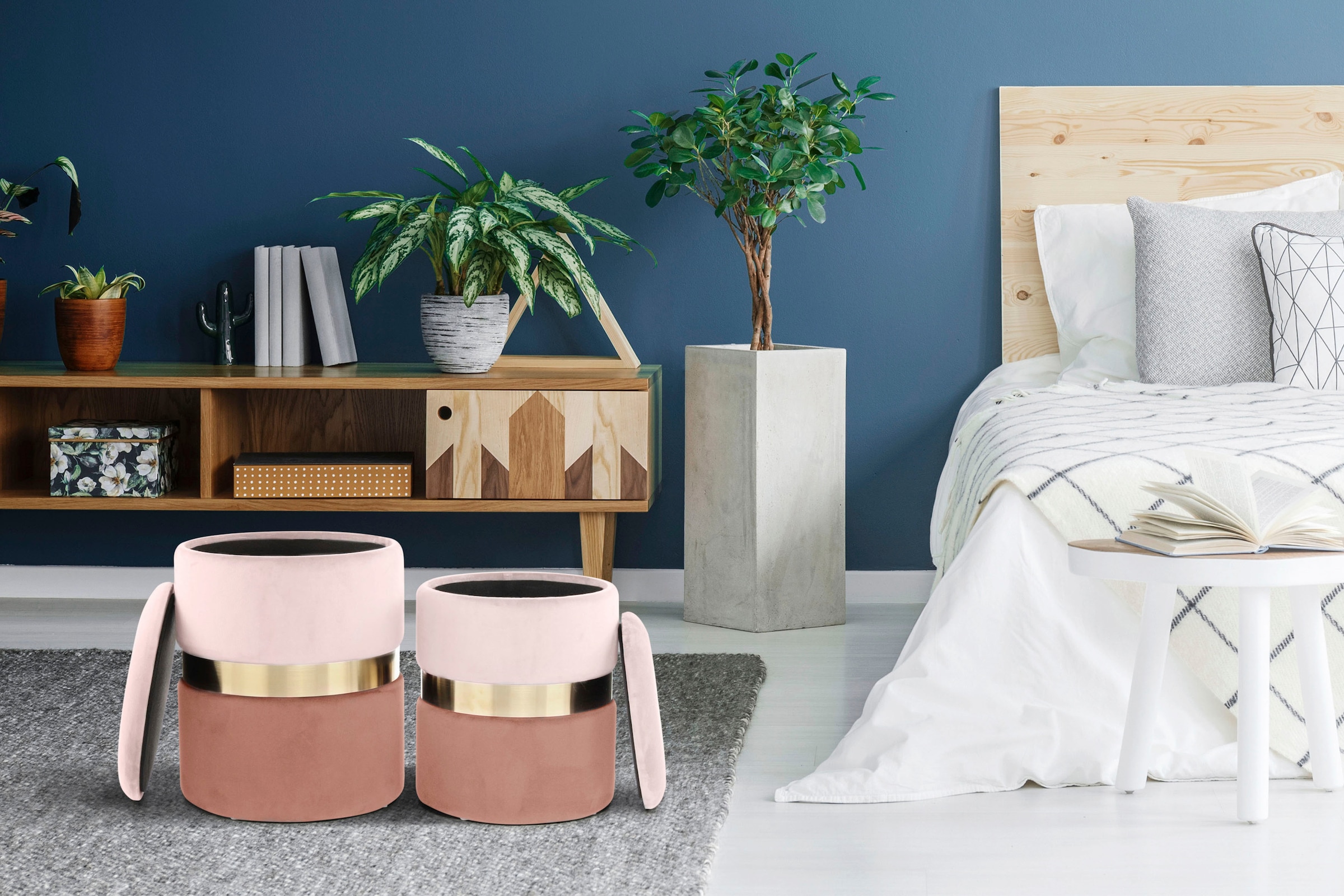 Kayoom Stauraumhocker "Hocker Zora 125 2er-Set, samtweicher Stoffbezug,rund günstig online kaufen