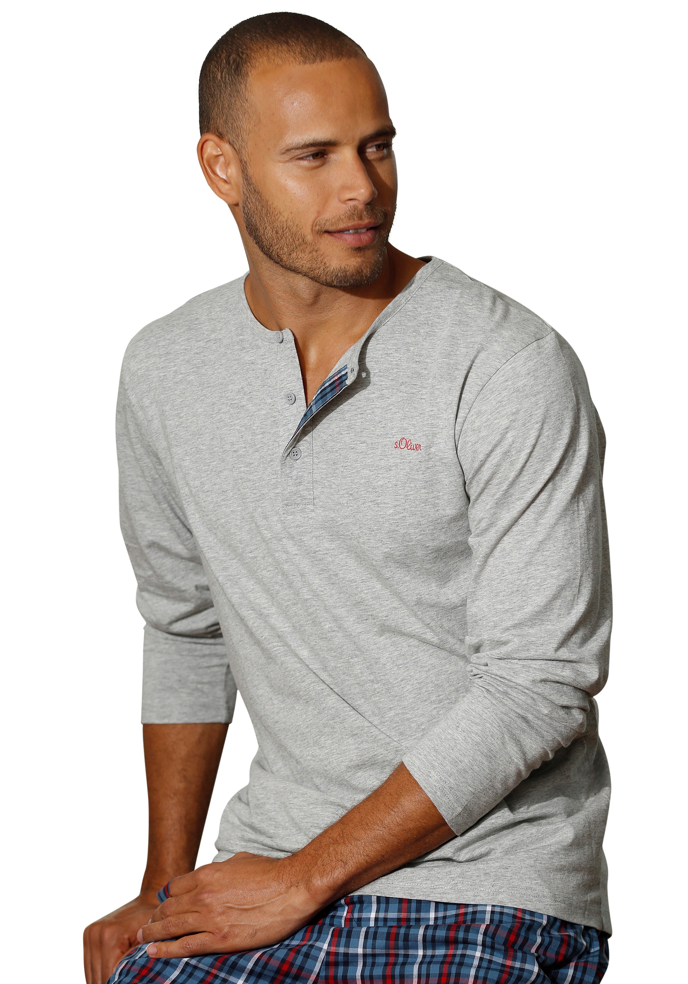 s.Oliver Pyjama 1 Stück, 2 Stk. tlg., Schlafanzug in langer Form mit Knopfl günstig online kaufen