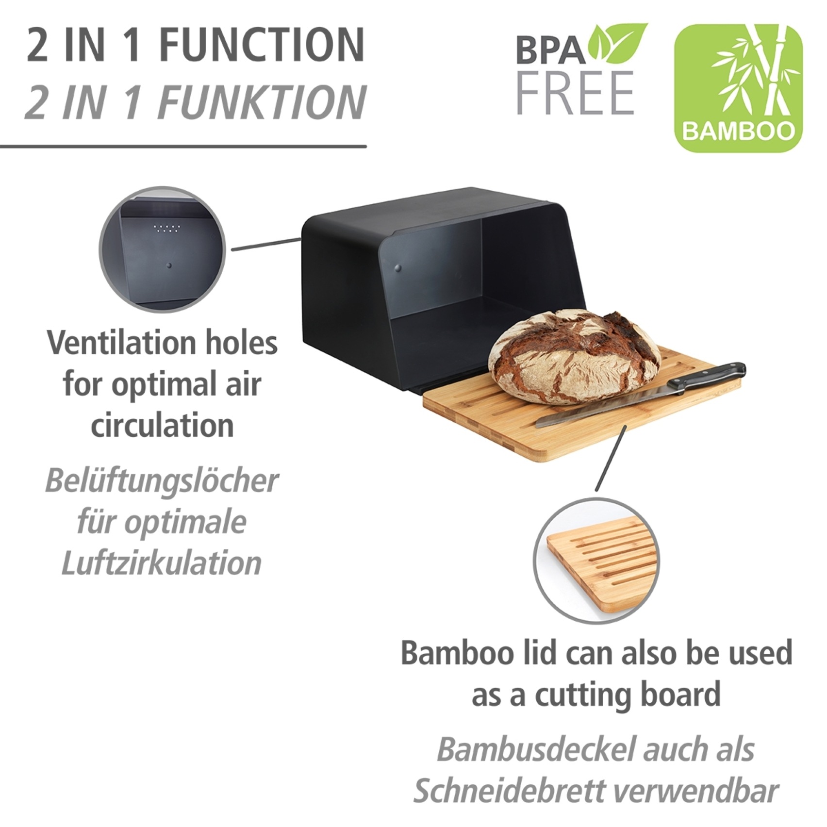 WENKO Brotkasten "Modell Kubo" 1 Stk. tlg. moderne Brotbox mit integriertem günstig online kaufen