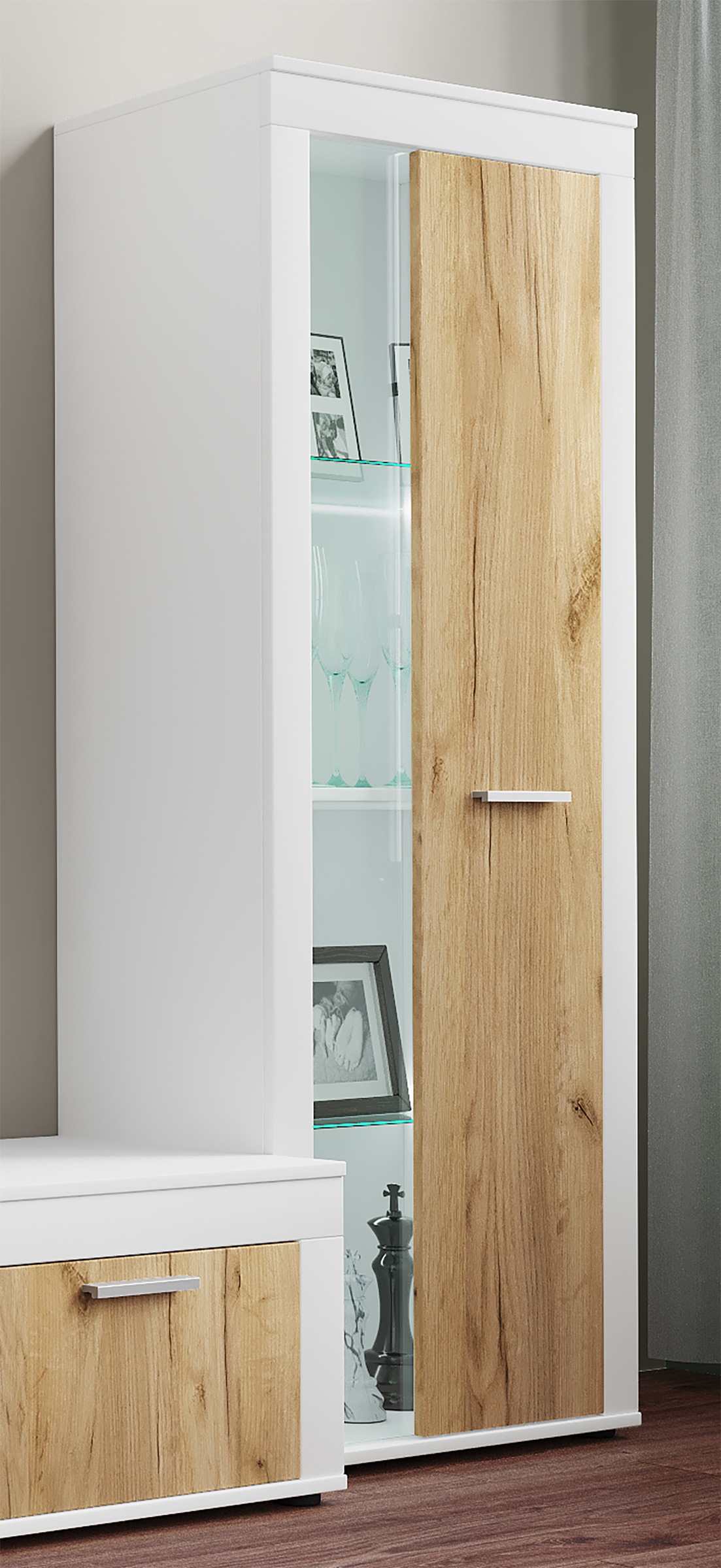 VCM Kommode »VCM Holz Kommode | Sideboard mit Drehtüren | Highboard mit einer Glastür | Maße ca. H. 159 x B. 60 x T. 35 cm - Usilo«, (VCM Usilo)