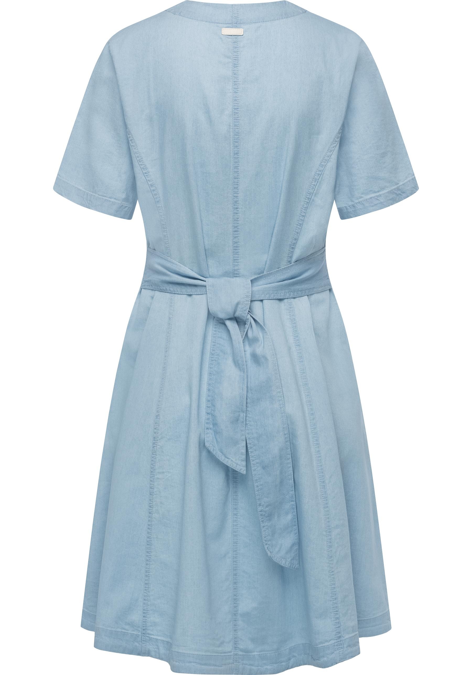 Thumbnail - Ragwear Sommerkleid "Kveeda Denim" Außentaschen  Eingrifftaschen Sommerliches Minikleid mit Schleife am Rücken