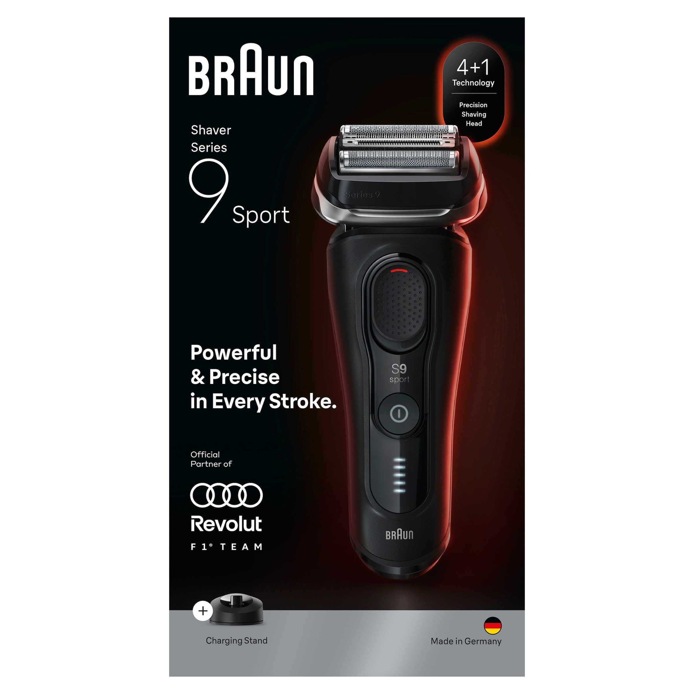 Braun Elektrorasierer »Series 9 Sport 9110s« SmartClean-Plus-Reinigungsstation integrierter Präzisionstrimmer 4+1 Präzisionskopf, SensoAdapt, 60 Min., Nass & Trocken, Schwarz