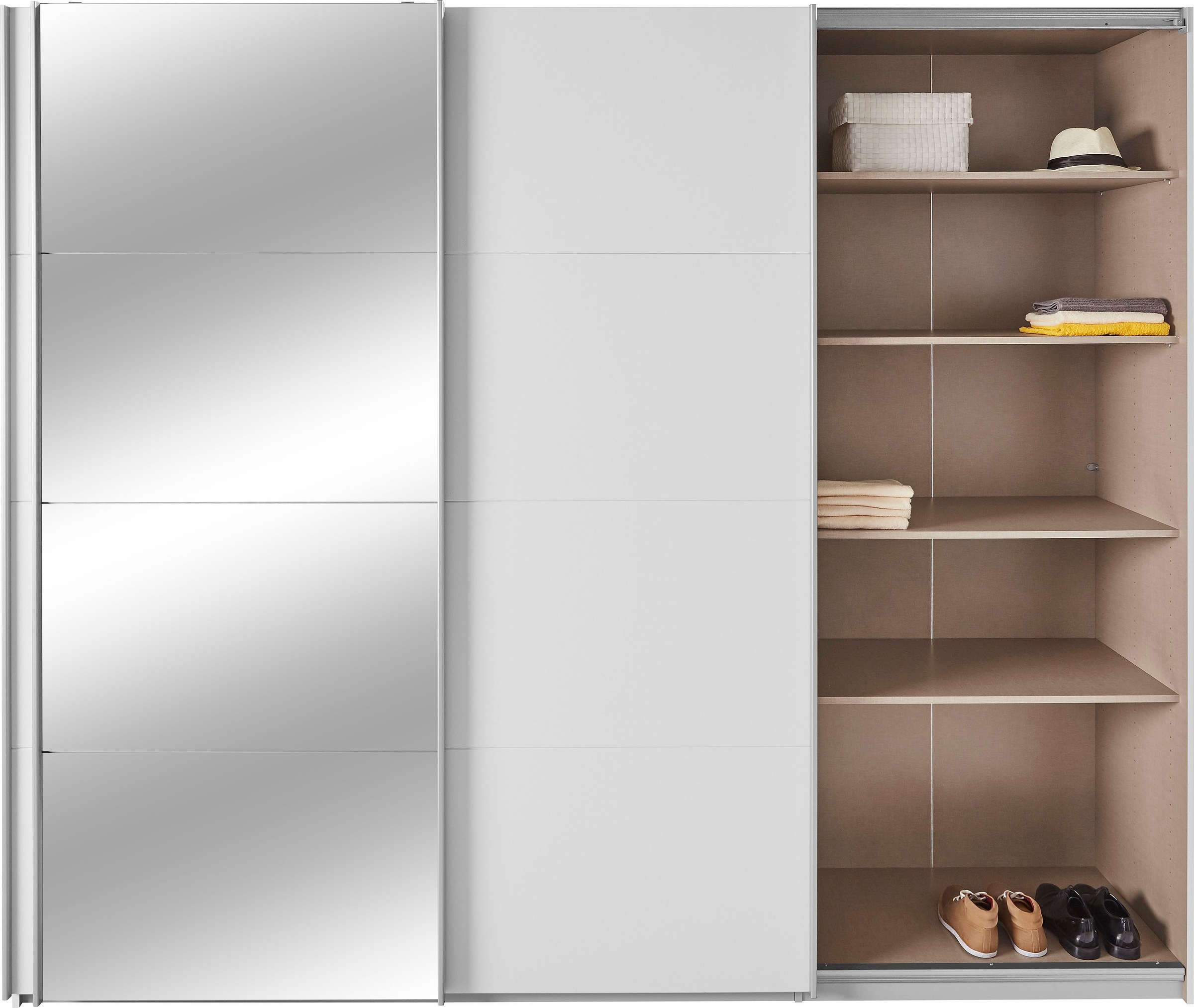 rauch Schwebetürenschrank »Kleiderschrank Schrank Garderobe Wäscheschrank TOMA mit Passepartout«, inkl. Regaleinsatz sowie zusätzlichen Einlegeböden MADE IN GERMANY
