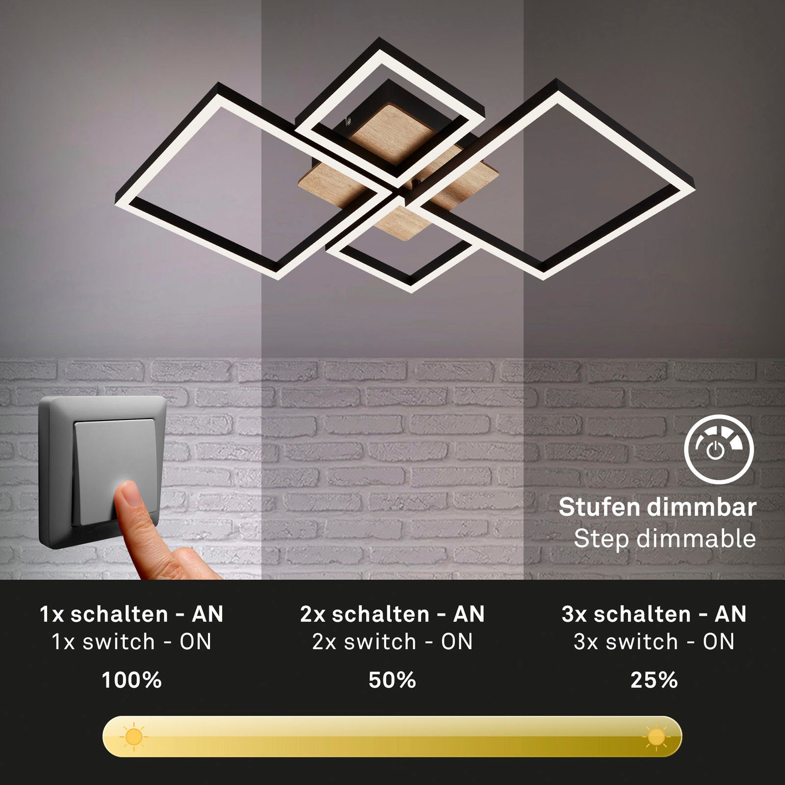 Briloner Leuchten LED Deckenleuchte »3128014 FRAME«, Leuchtmittel LED-Board | LED fest integriert, Deckenlampe, 75x47x7,3cm, Schwarz, 48W, Wohnzimmer, Schlafzimmer