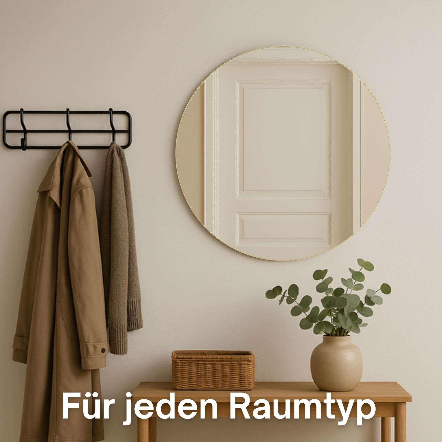 Loevschall Wandspiegel »Refine, Wandspiegel Rund für alle Raumtypen, Stilvoller Rahmen«, Runder Spiegel für Schlafzimmer, Wohnzimmer, Garderobe und Badezimmer