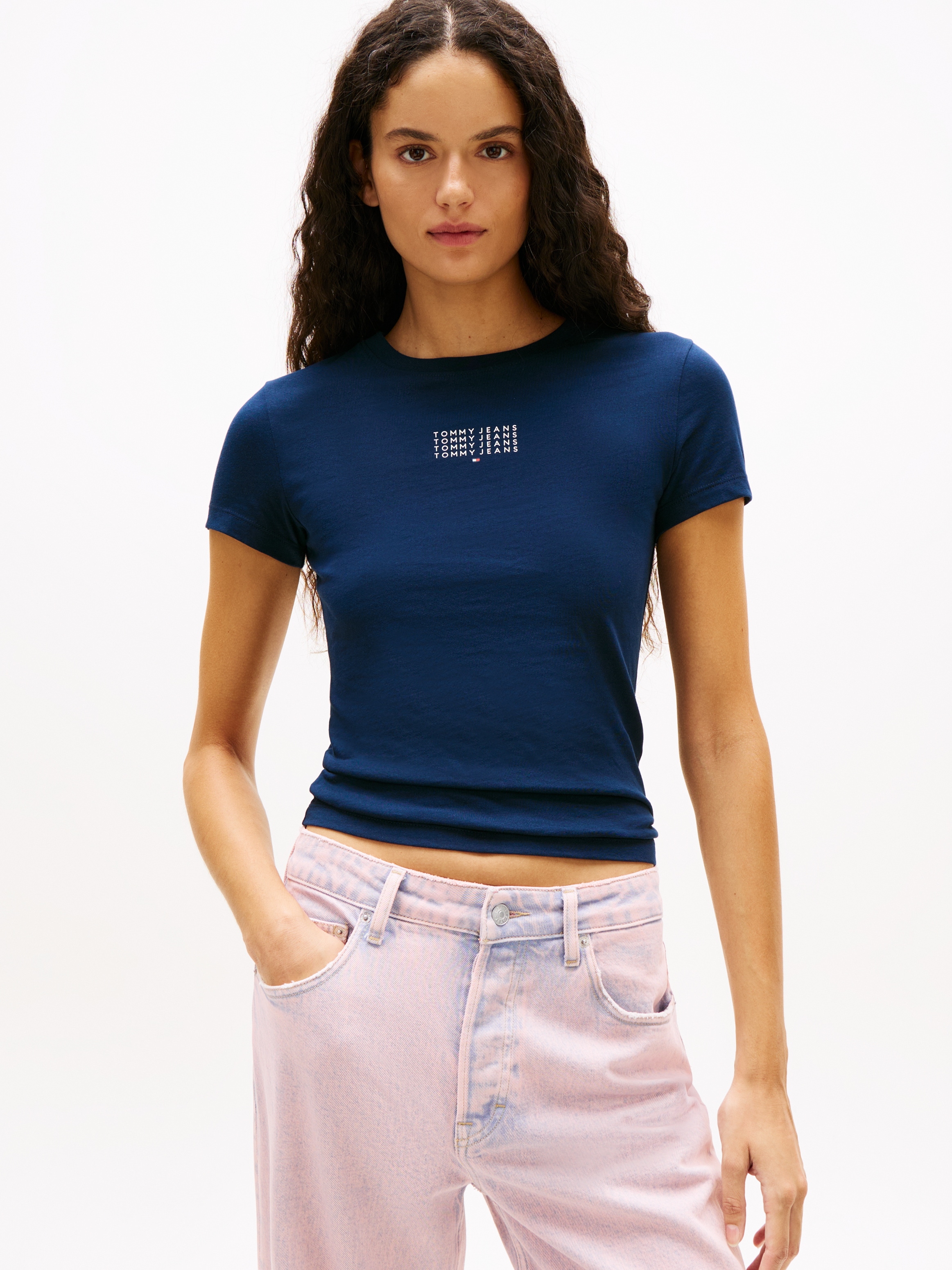 Tommy Jeans Kurzarmshirt "TJW SLIM TOMMY 85 RIB SS TEE" in gerippter Strukt günstig online kaufen
