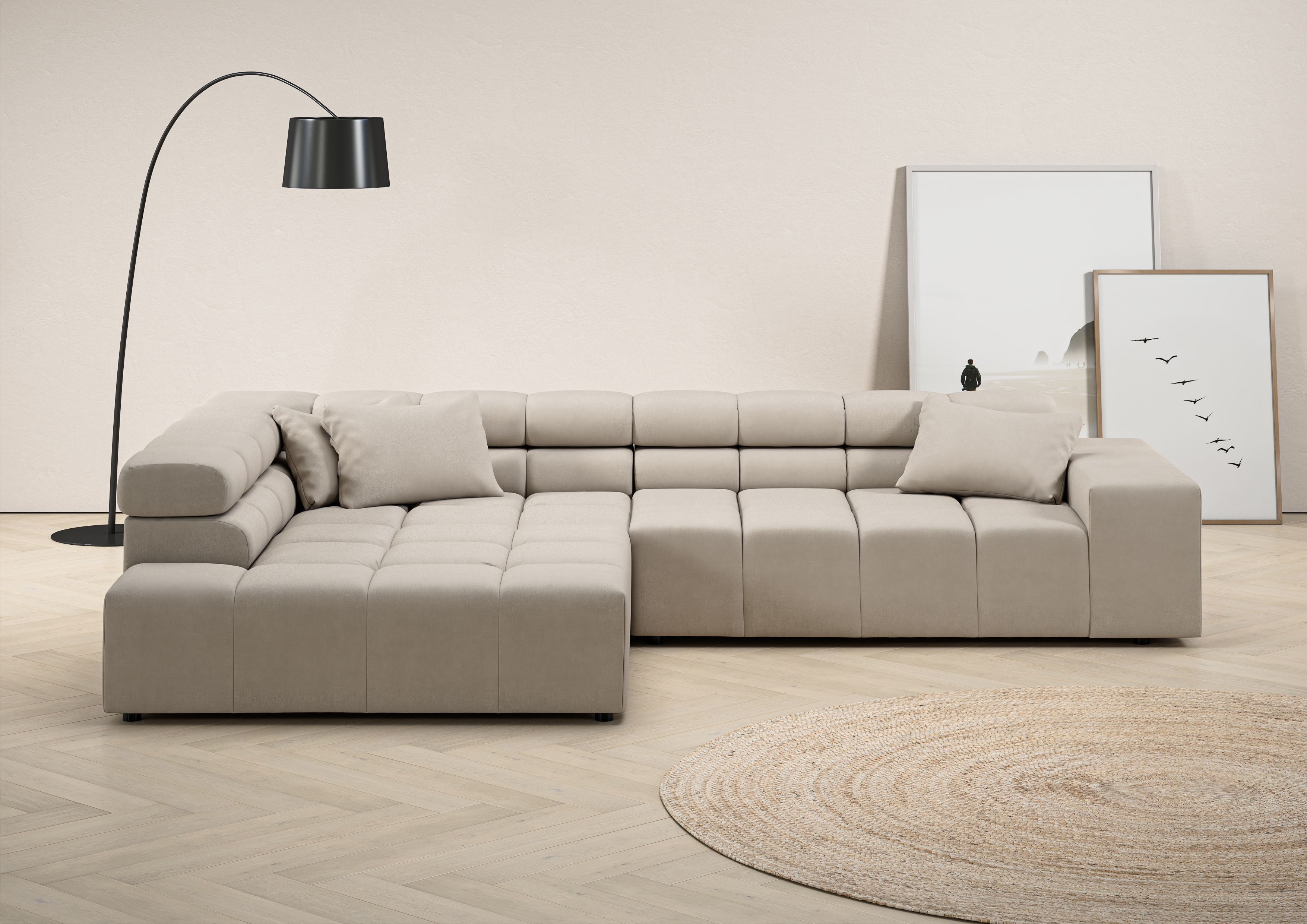 Home affaire Ecksofa "Ancona, Ecksofa, incl. Kopfteilverstellung, Breite 319 cm, L-Form" wahlweise motorische Sitztiefenverstellung, auch in Cord + Easy Care