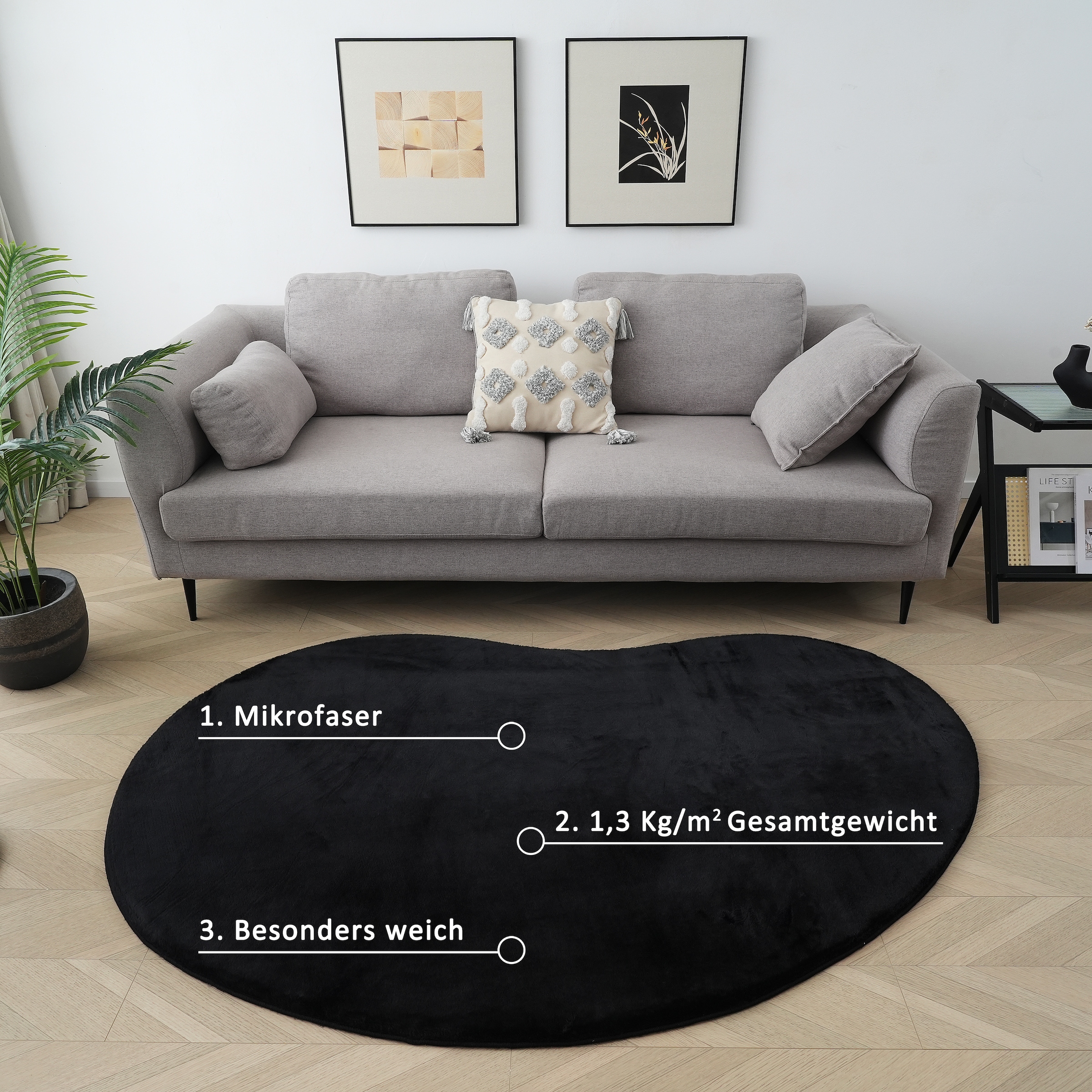 my home Fellteppich »Balu Bean, Kaninchenfell«, U-förmig, 20 mm Höhe, Kunstfell Teppich, Modern, weich, Wohnzimmer, Schlafzimmer