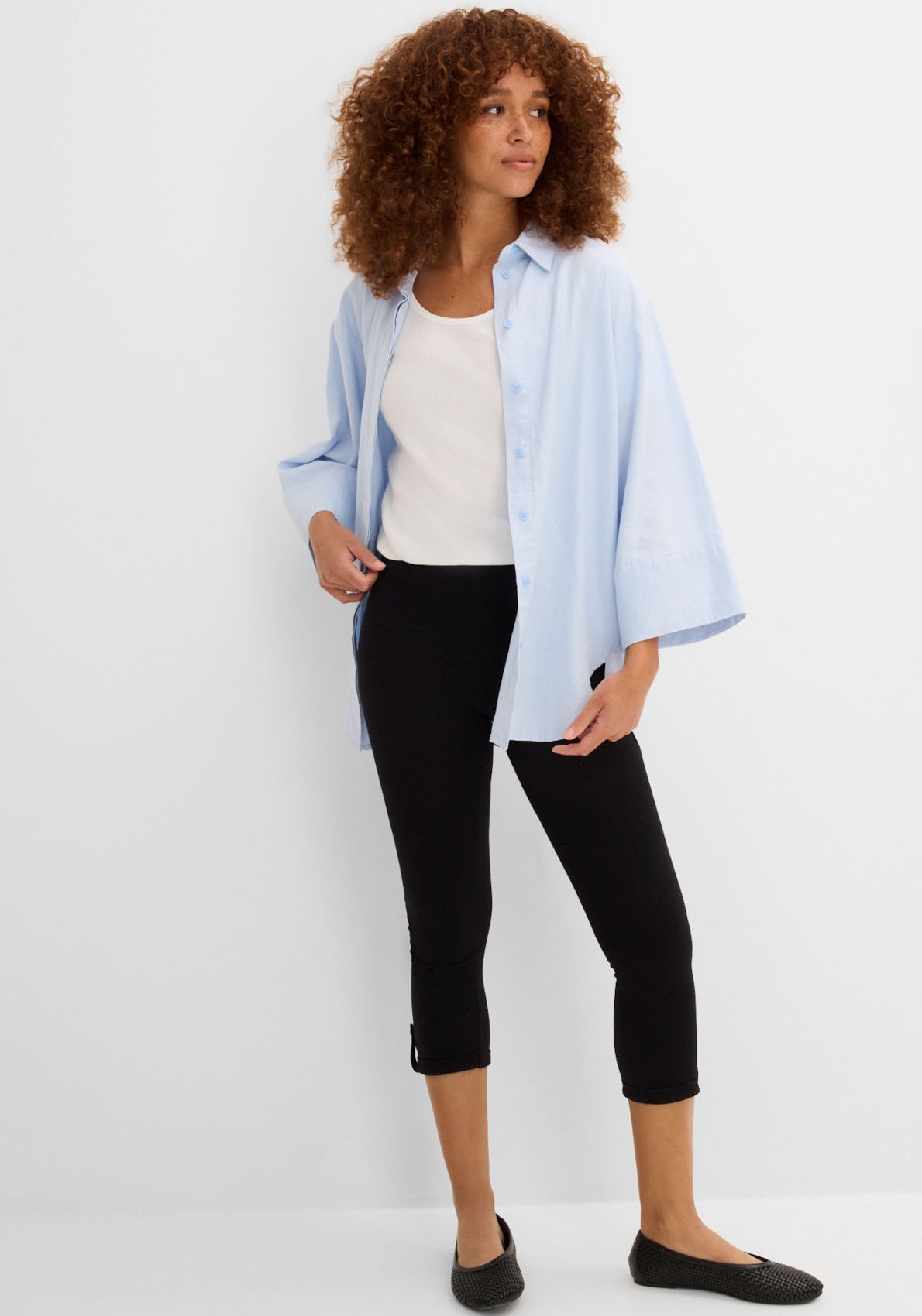 bonprix Caprileggings  aus Baumwolle mit Elasthan, Skinny Fit, mit gekrempeltem Saum