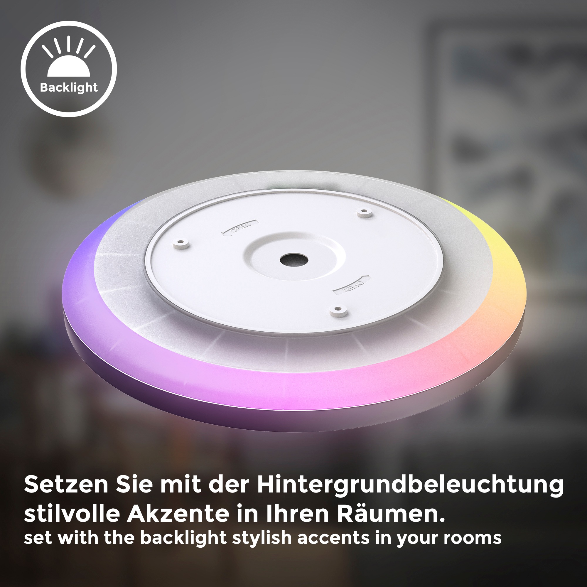 B.K.Licht LED Deckenleuchte mit Hintergrundbeleuchtungseffekt und Fernbedienung, 1 x LED Platine 15 Watt, 1.850lm,  4.000K, in Stufen dimmbar, Ø 29 cm 