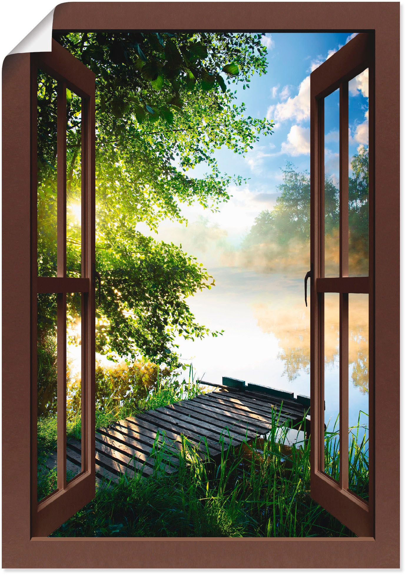 Artland Wandbild »Fensterblick Angelsteg am Wandaufkleber Poster kaufen BAUR in Alubild, Fensterblick, versch. Fluss«, oder als Größen | Leinwandbild, (1 St.)