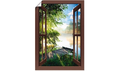 Wandbild »Fensterblick Angelsteg am Fluss«, Fensterblick, (1 St.)