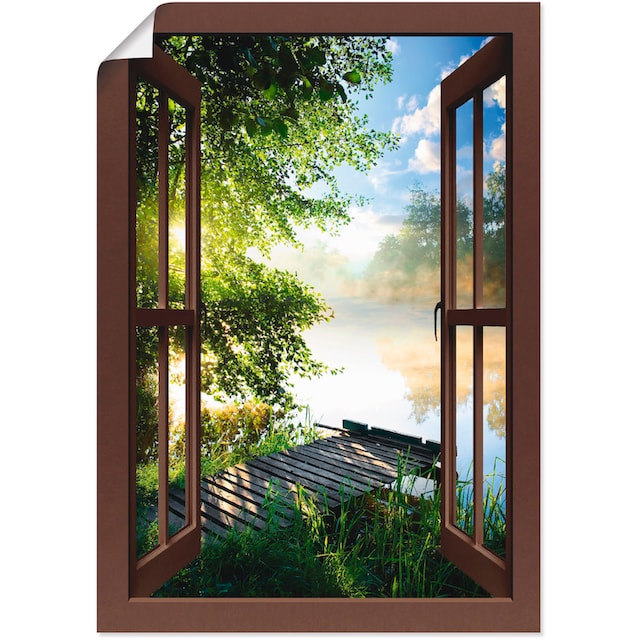 Artland Wandbild »Fensterblick Angelsteg am Fluss«, Fensterblick, (1 St.),  als Alubild, Leinwandbild, Wandaufkleber oder Poster in versch. Größen  kaufen | BAUR
