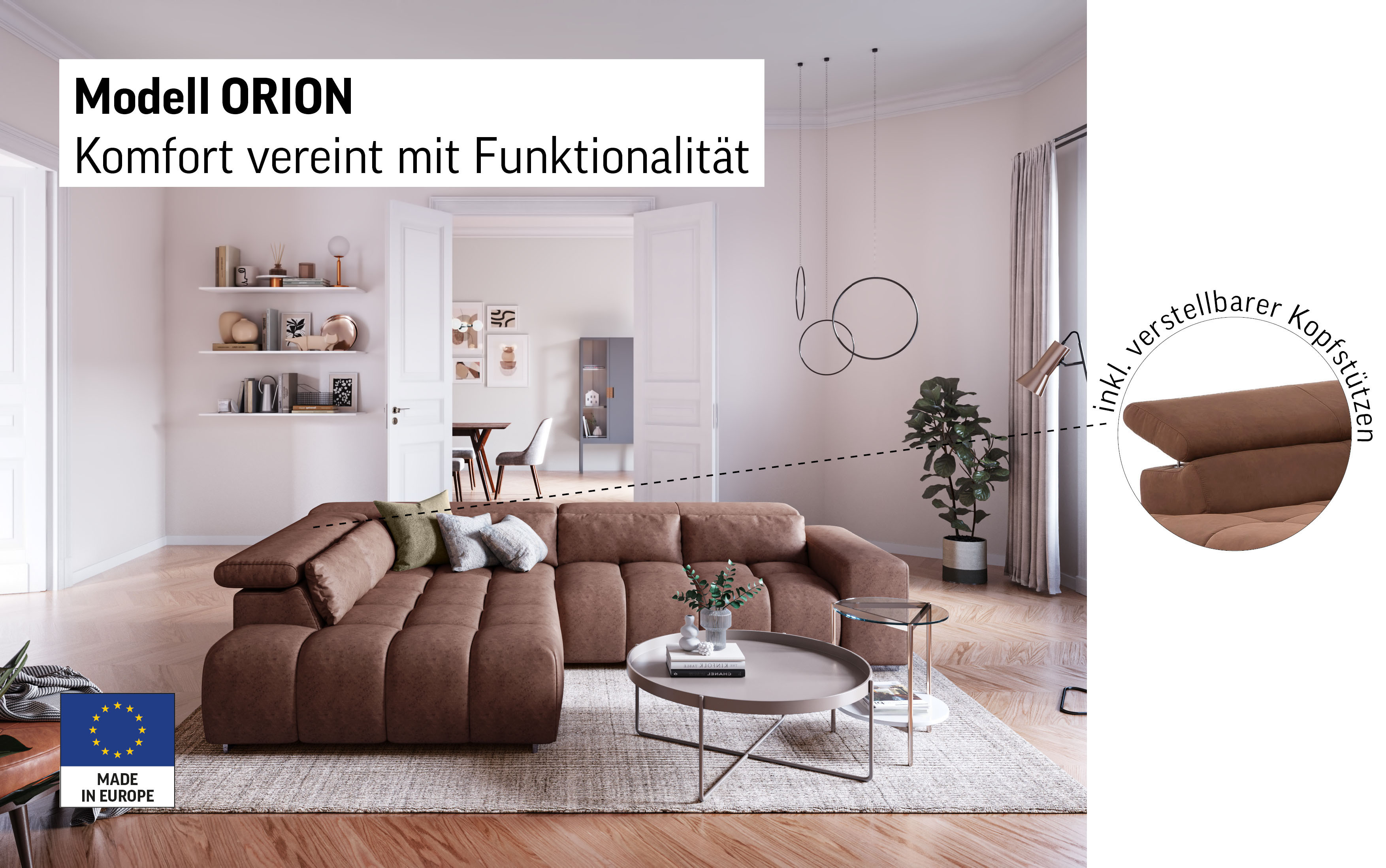 Thumbnail - COTTA Ecksofa "Orion L-Form", mit Kopfteilverstellung & 5 Nierenkissen