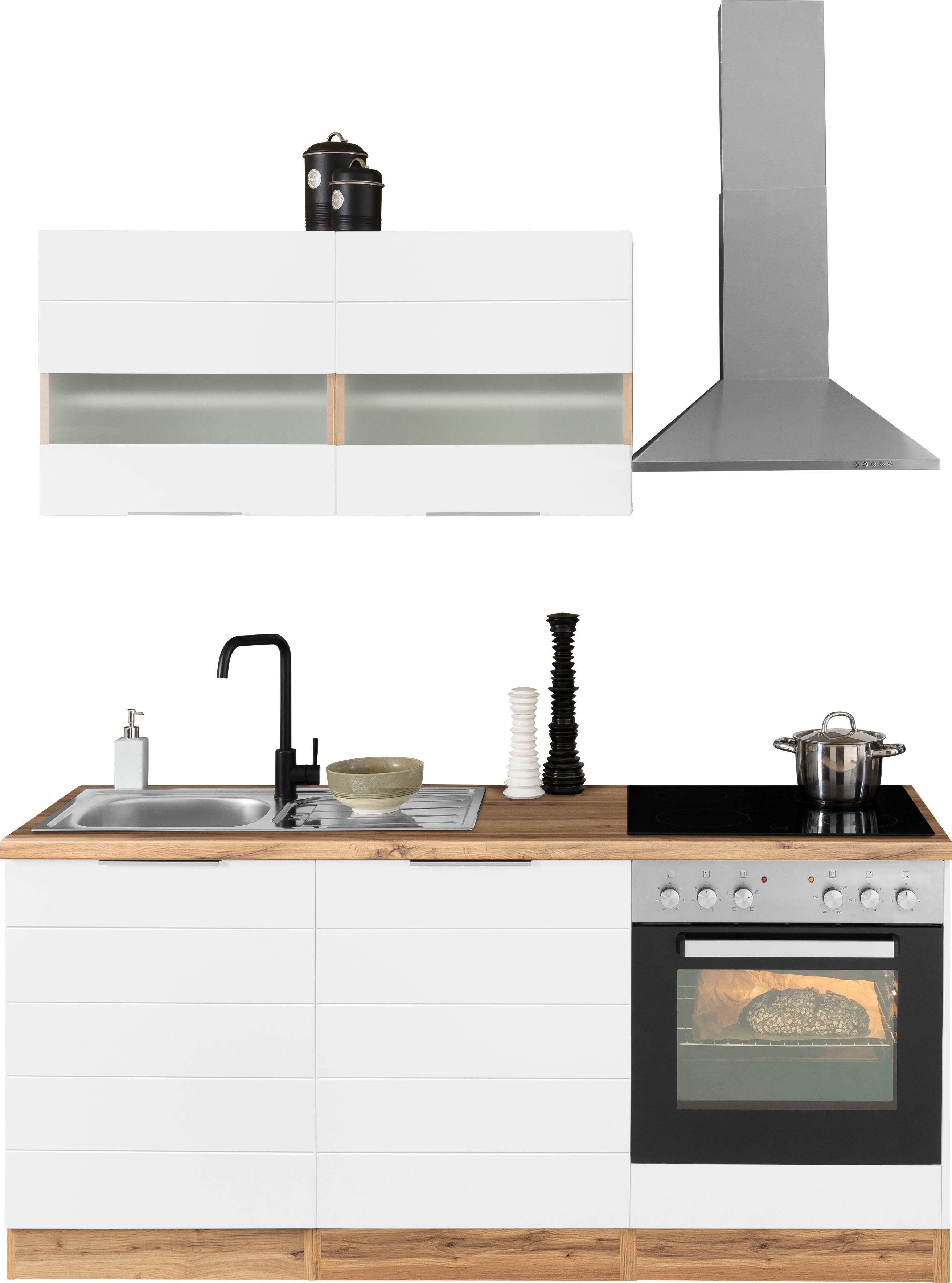 KOCHSTATION "KS-Luhe" 180 cm breit, wahlweise mit oder ohne E-Geräten, gefräste MDF-Fronten