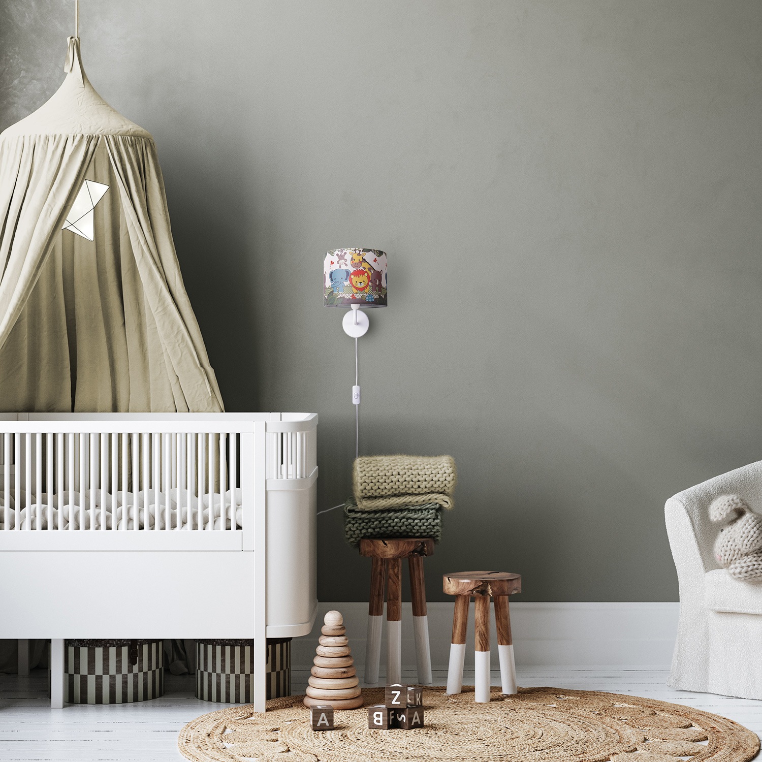 Paco Home Wandleuchte »Diamond 634«, 1 flammig, Leuchtmittel E14 | LED fest integriert, Kinderlampe Innen Mit âˆ…18cm Zoo Tiere Kabellänge 3m E14