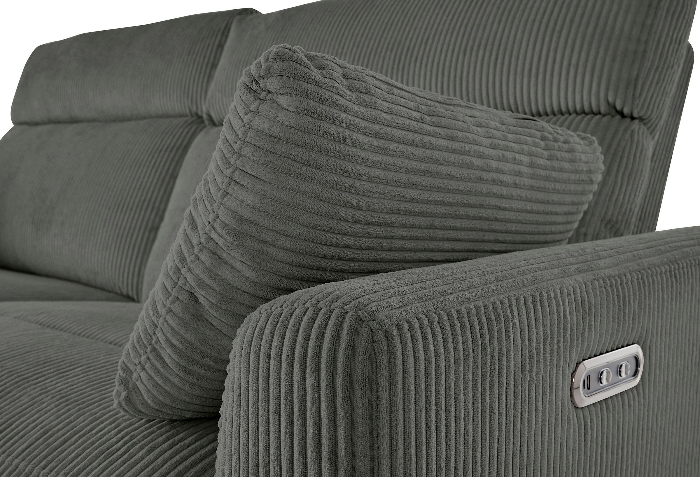INOSIGN Ecksofa »JENNA, L-Form, 209cm, manuelle u. elektrische Funktion, mit USB A/C,«, Liegefunktion 105°-150°, Federkern, Cord