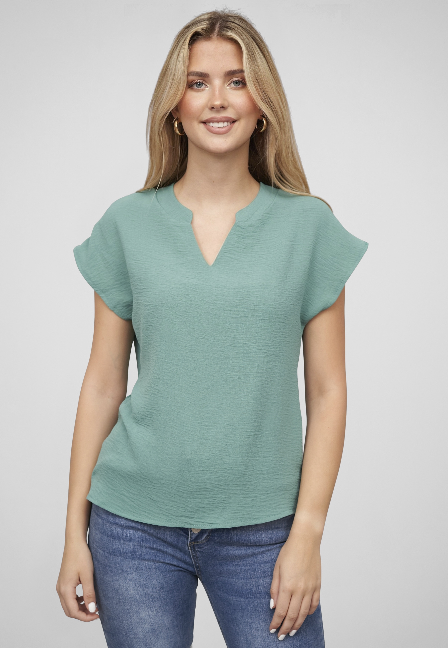 CLOUD 5IVE Klassische Bluse »CLOUD 5IVE Musselin Bluse mit V-Ausschnitt«