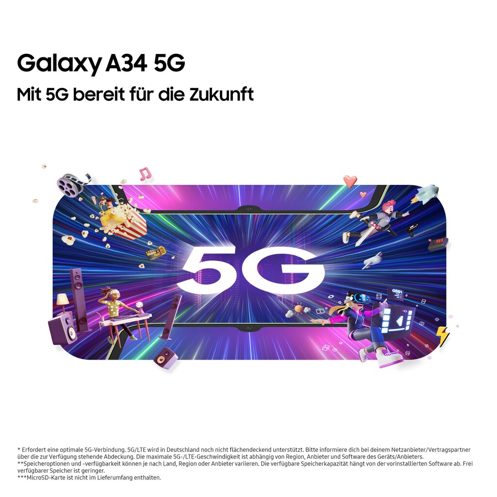 Samsung Smartphone »Galaxy A34 5G 256GB«, schwarz, 16,65 cm/6,6 Zoll, 256 GB Speicherplatz, 48 MP Kamera