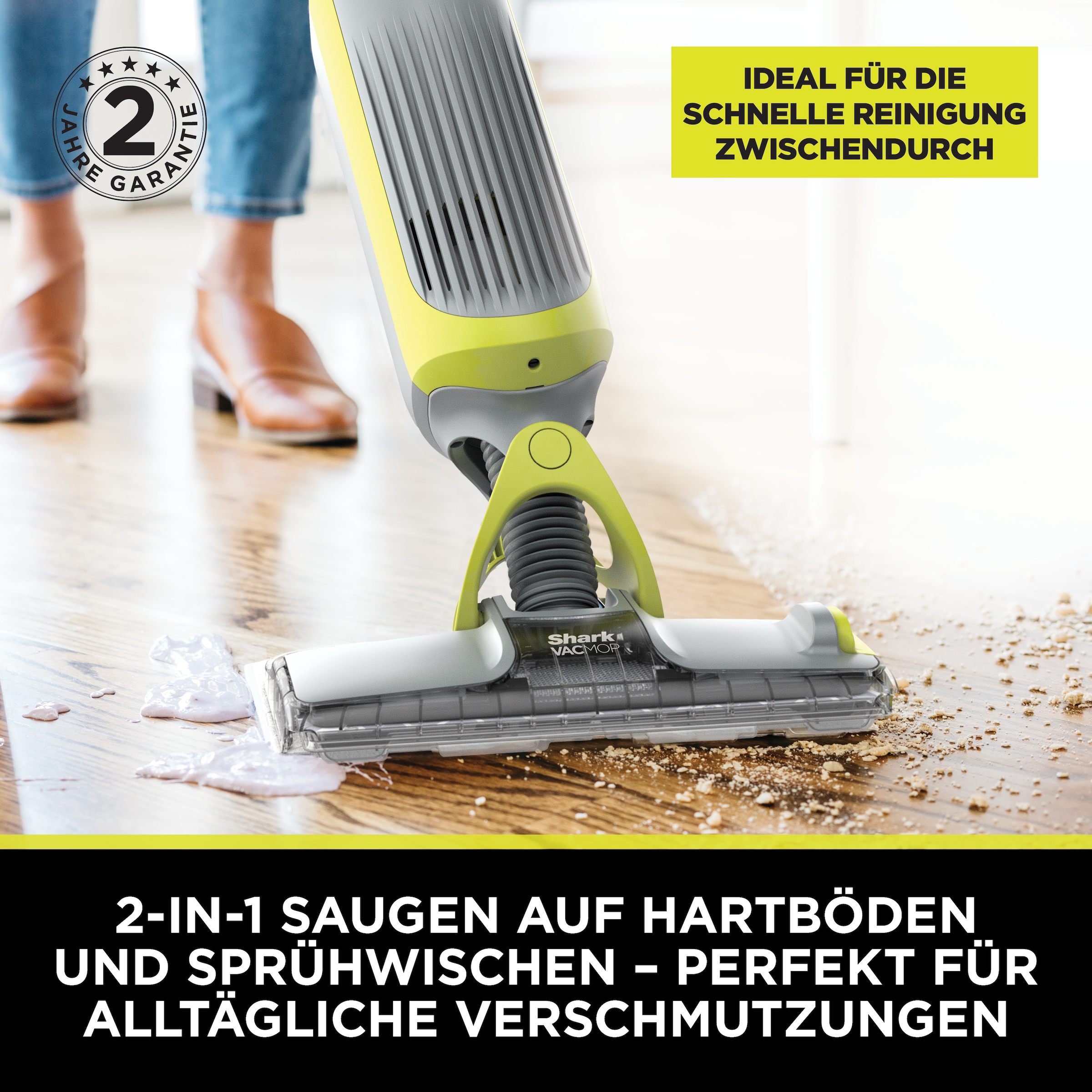 Shark Nass-Trocken-Akkusauger »Shark VacMop 2-in-1 kabelloser Staubsauger und Sprühmopp VM200EU« VOLLSTÄNDIGE REINIGUNG MIT EINEM EINZIGEN EINWEGPAD, kabellos, leicht
