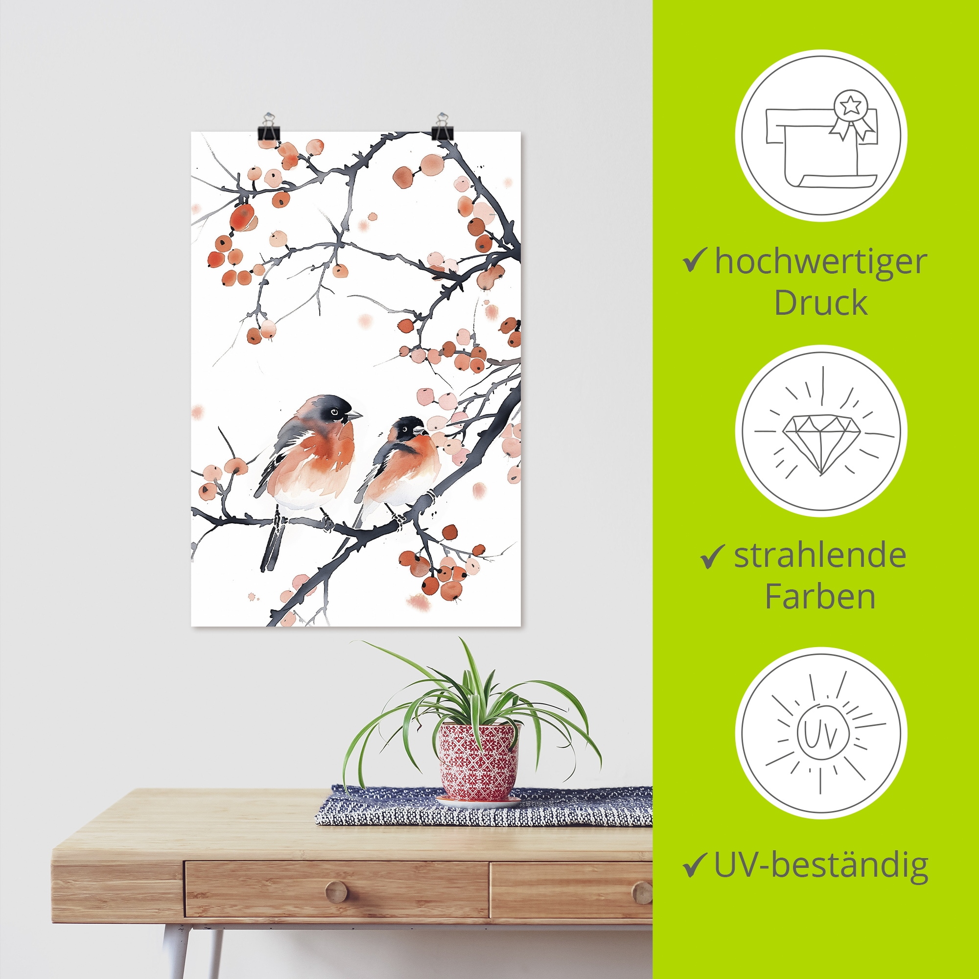 Artland Wandbild »Aquarell Gimpel« Vogelbilder 1 Stk. tlg. als Alubild, Leinwandbild, Poster, Wandaufkleber in verschied. Größen