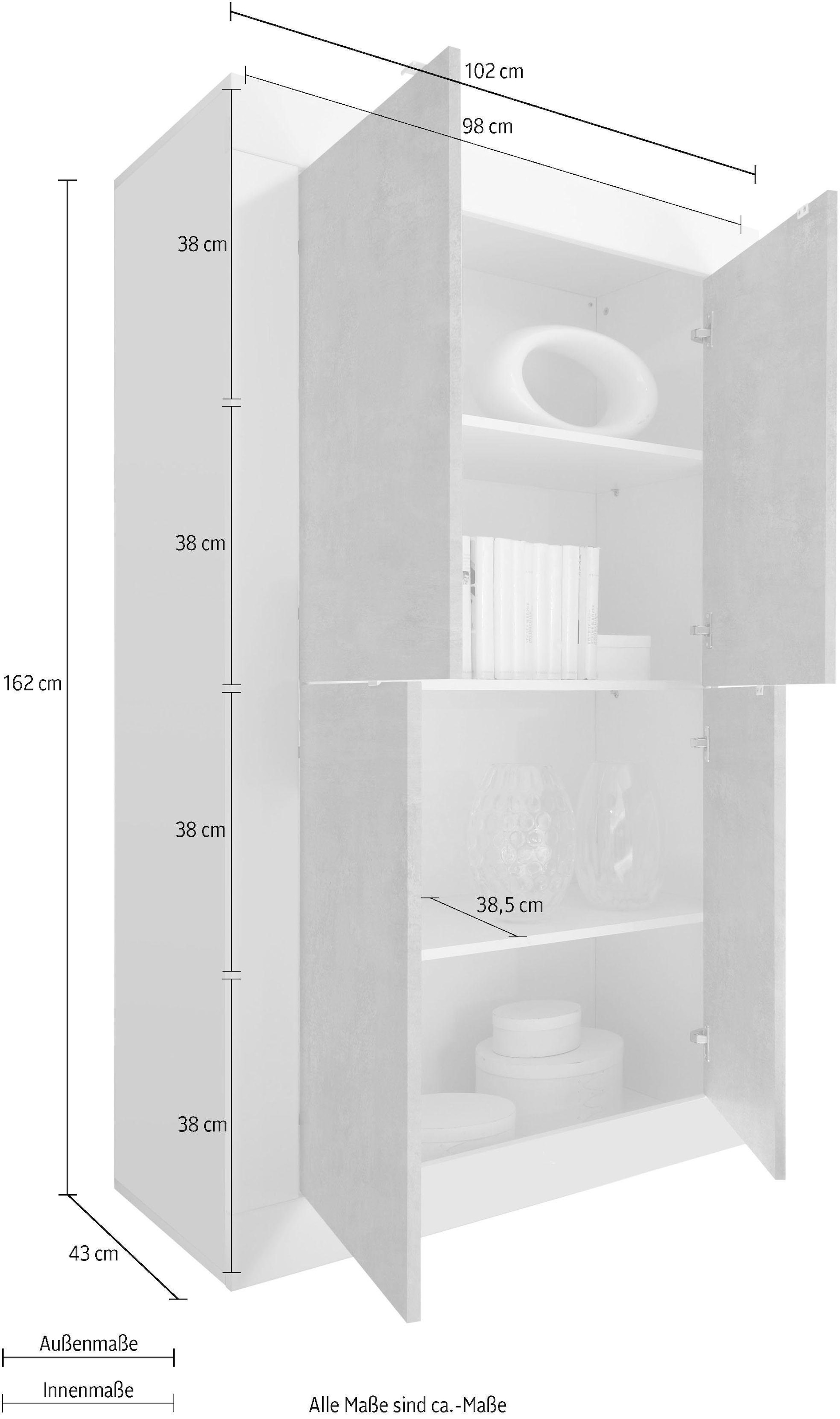 INOSIGN Highboard »Basic Höhe 162 cm, Breite 102 cm, Kommode 4 Türen, Hochkommode«, Metallgriff, moderne Rahmenoptik, viel Stauraum, Farbauswahl