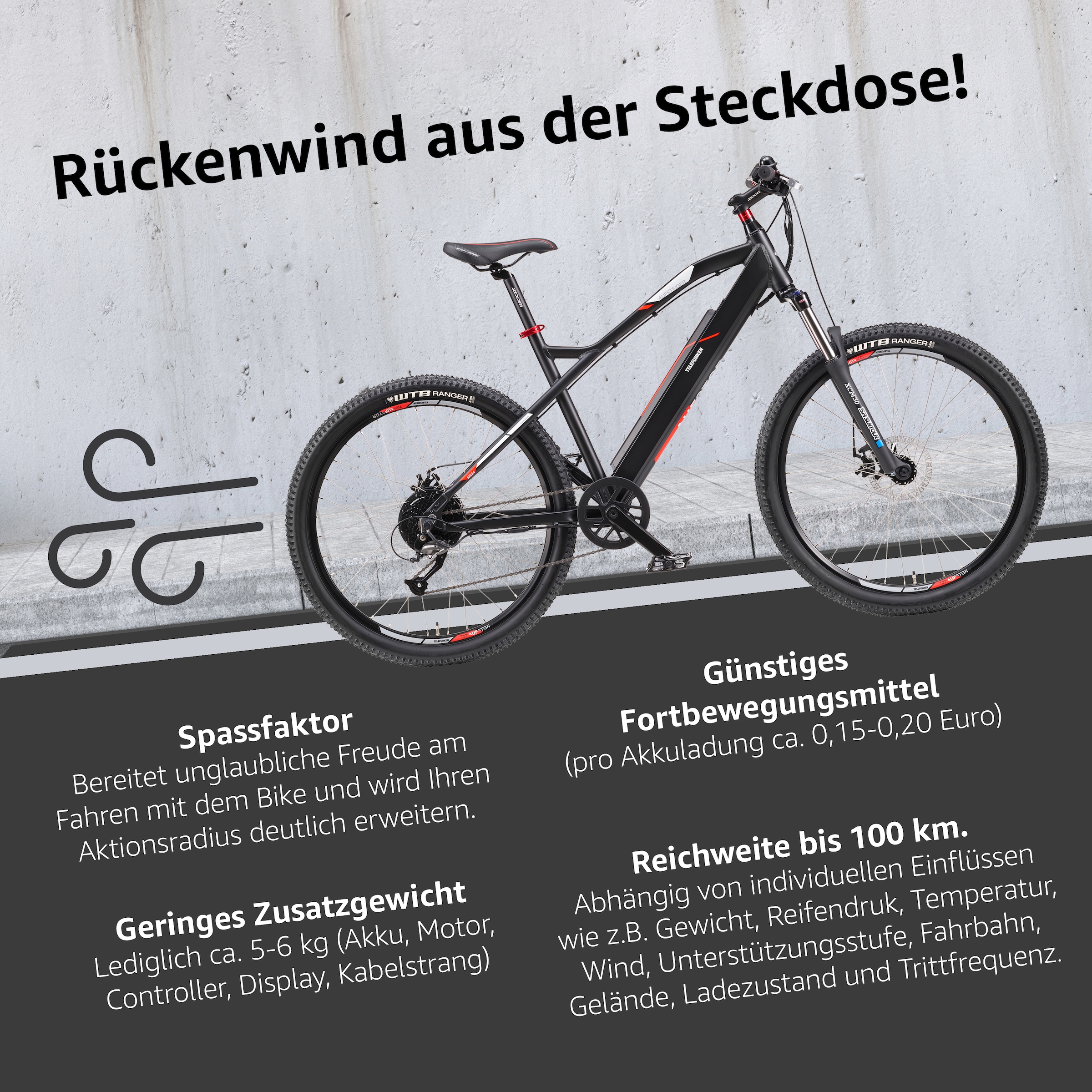 Telefunken E-Bike »M924«, 9 Gang, Shimano, Altus, Heckmotor 250 W, (36 V 504 Wh Akku-ca. 100 km Reichweite-Geländebike off road), Mountainbike MTB Elektrofahrrad, Pedelec, Damen Herren, 27,5 / 29 Zoll