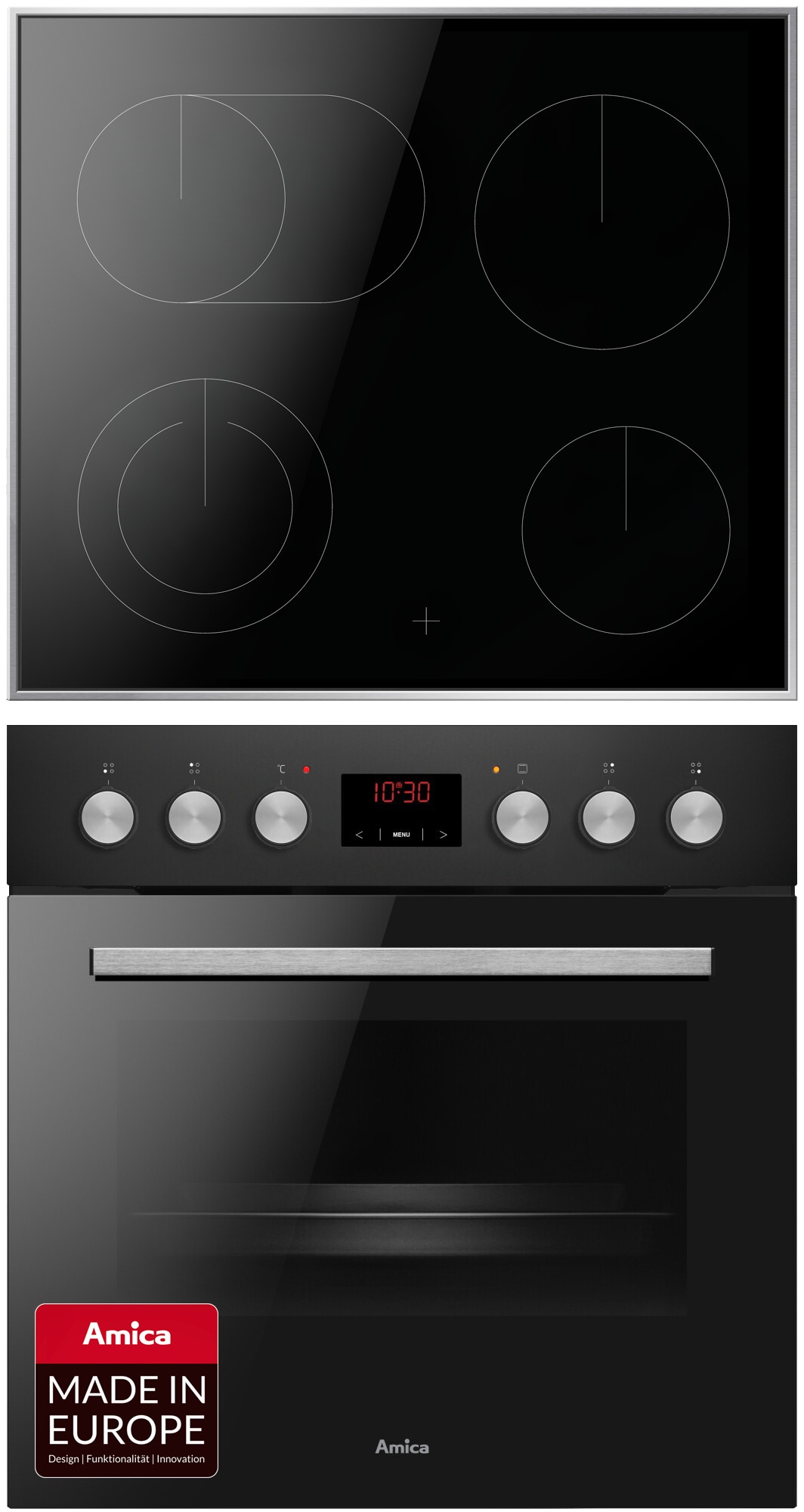 AMICA Elektro-Herd-Setschwarz, matt, Herdsets, Komfortables Kochen und Backen mit klarer und einfacher Handhabung