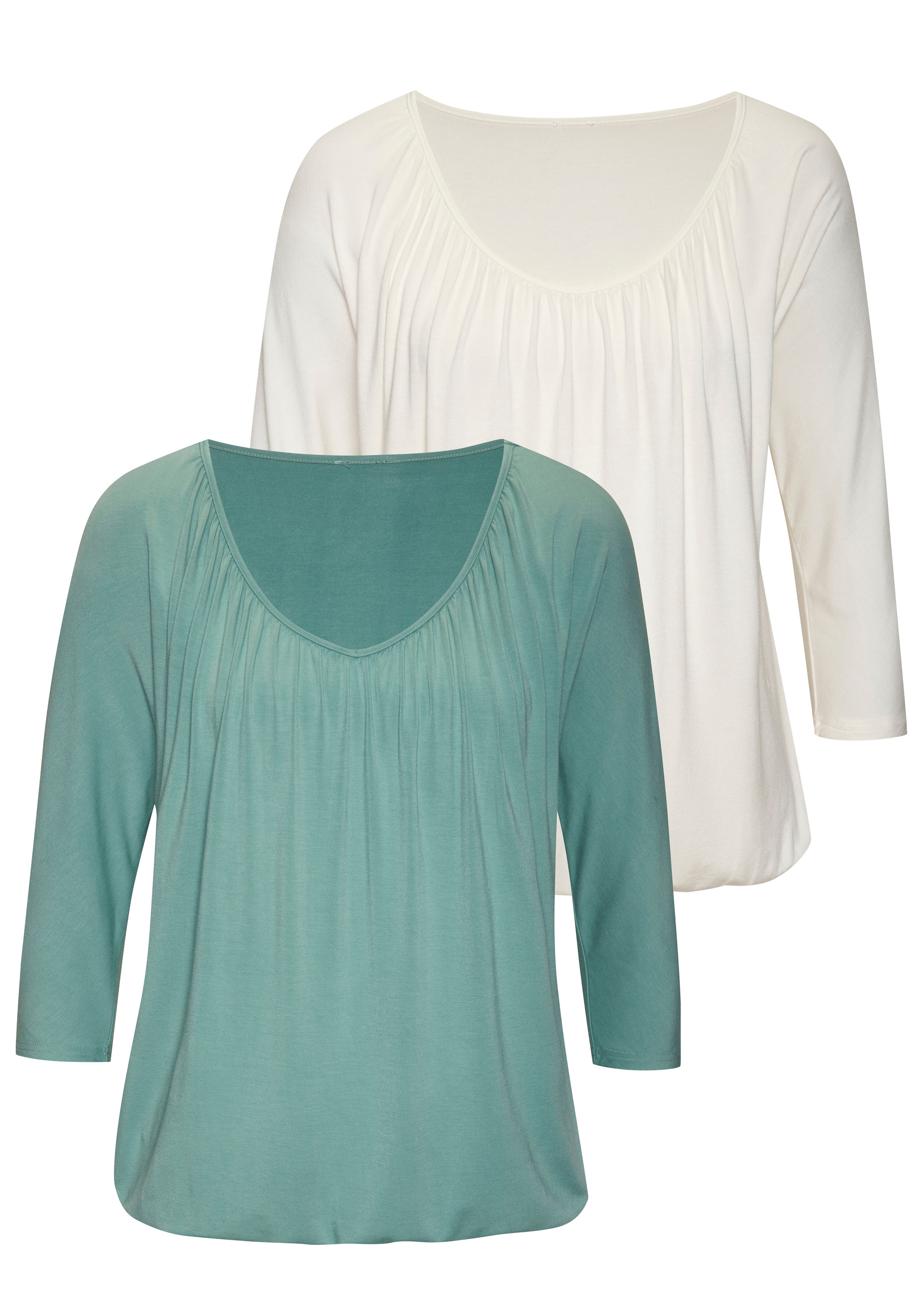 LASCANA 3/4-Arm-Shirt "mit zarter Raffung am Ausschnitt", aus weichem Viskose-Stretch